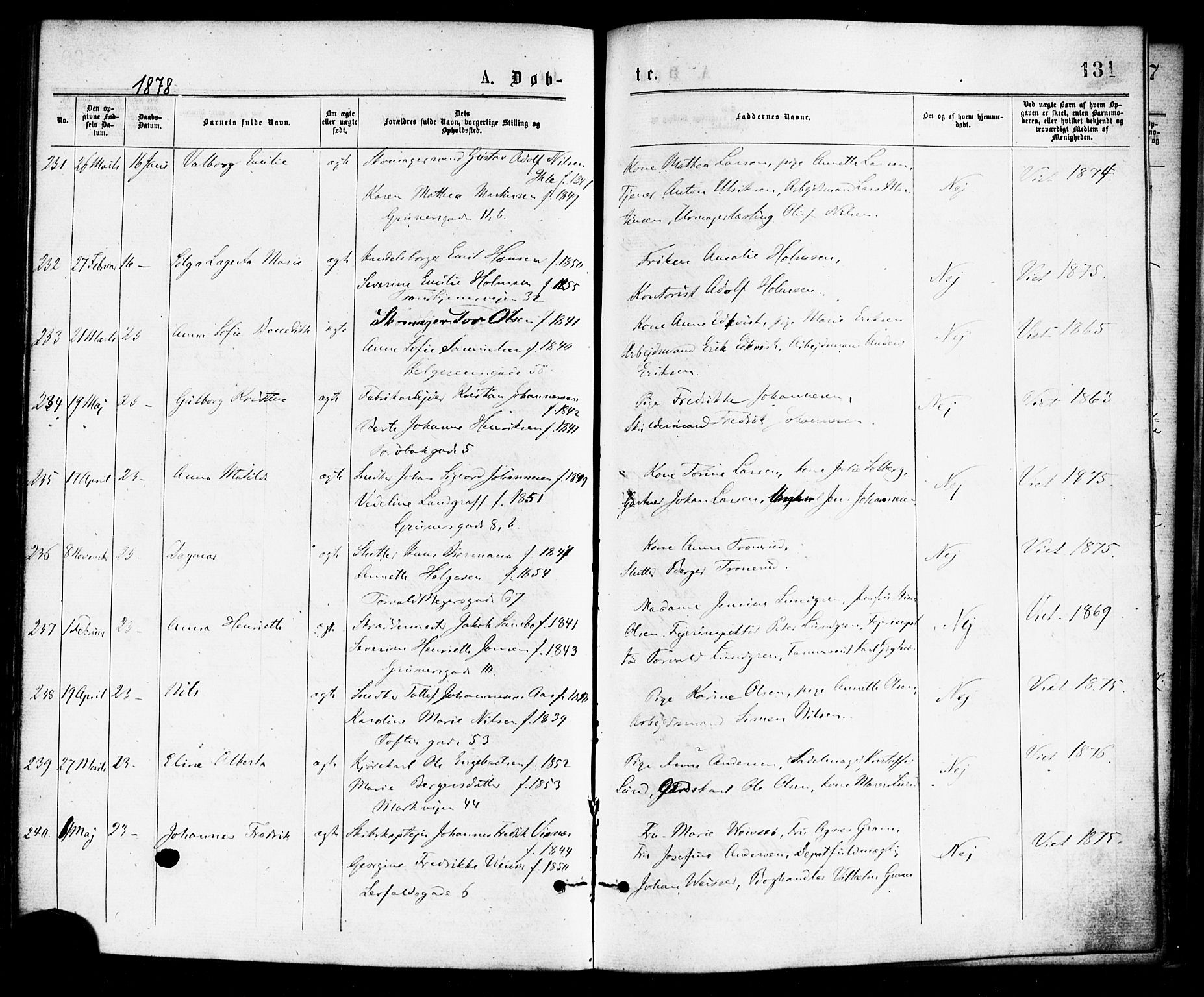 Paulus prestekontor Kirkebøker, AV/SAO-A-10871/F/Fa/L0001: Parish register (official) no. 1, 1875-1878, p. 131