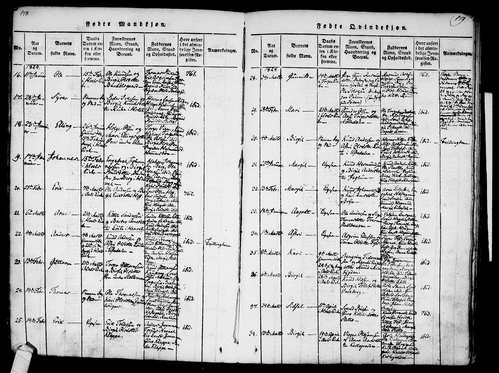 Ål kirkebøker, AV/SAKO-A-249/F/Fa/L0004: Parish register (official) no. I 4, 1815-1825, p. 178-179