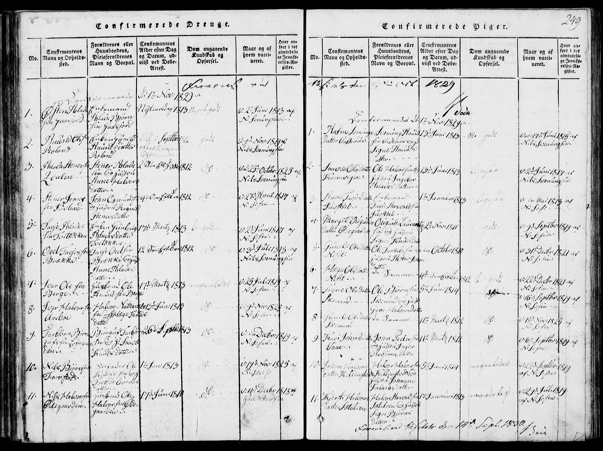 Rauland kirkebøker, SAKO/A-292/G/Ga/L0001: Parish register (copy) no. I 1, 1814-1843, p. 249