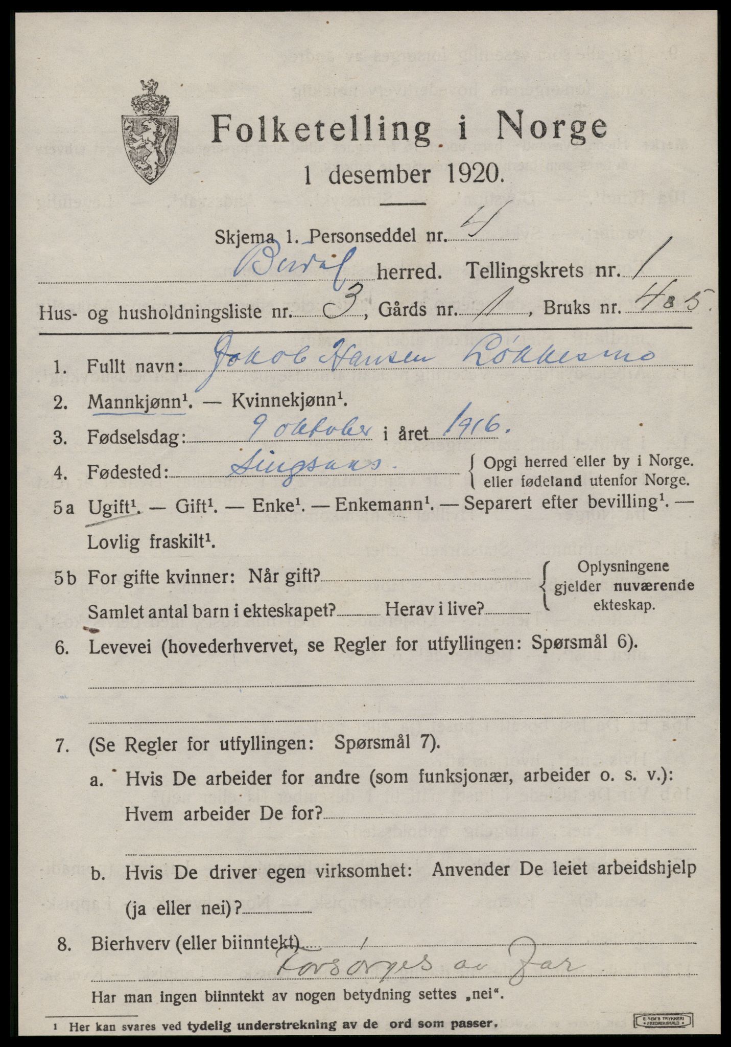 SAT, 1920 census for Budal, 1920, p. 238