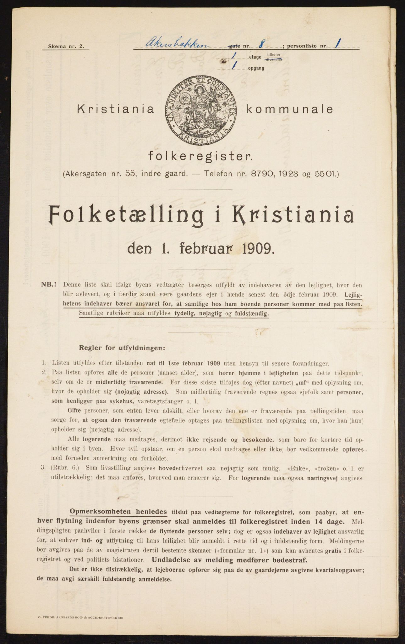 OBA, Municipal Census 1909 for Kristiania, 1909, p. 34