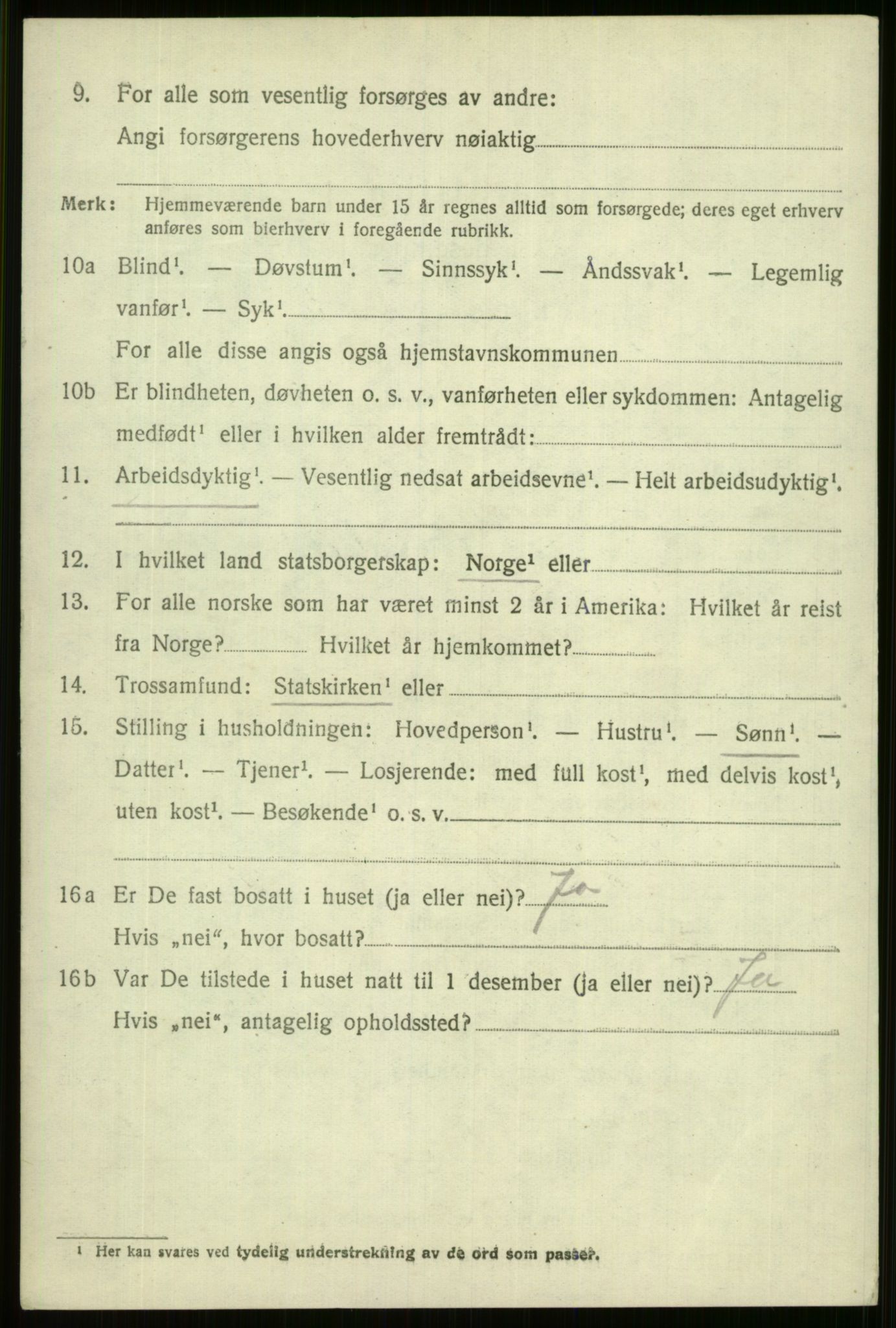 SAB, 1920 census for Vossestrand, 1920, p. 1113