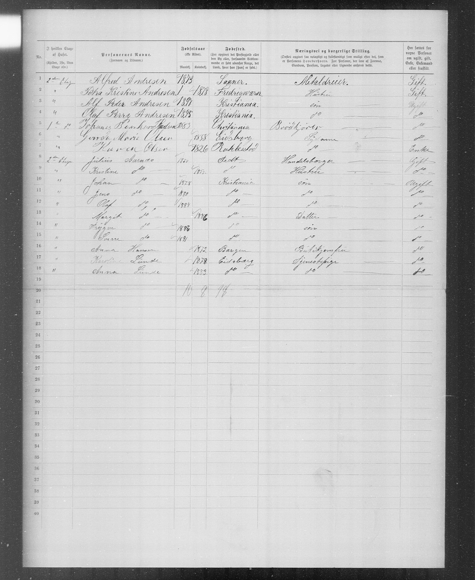 OBA, Municipal Census 1899 for Kristiania, 1899, p. 5736