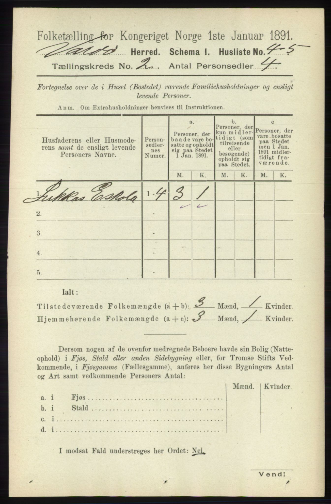 RA, 1891 census for 2028 Vardø, 1891, p. 262