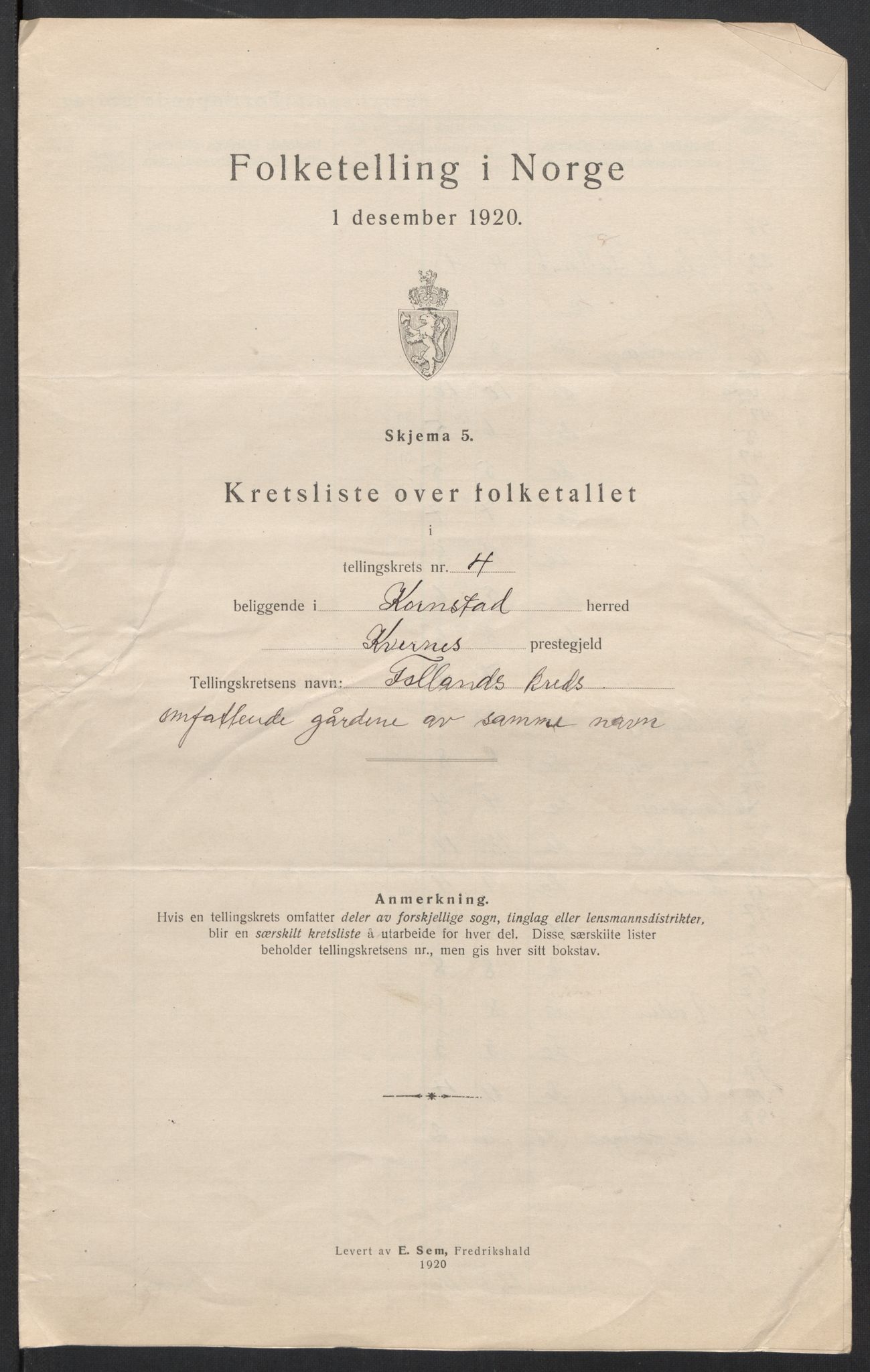 SAT, 1920 census for Kornstad, 1920, p. 15