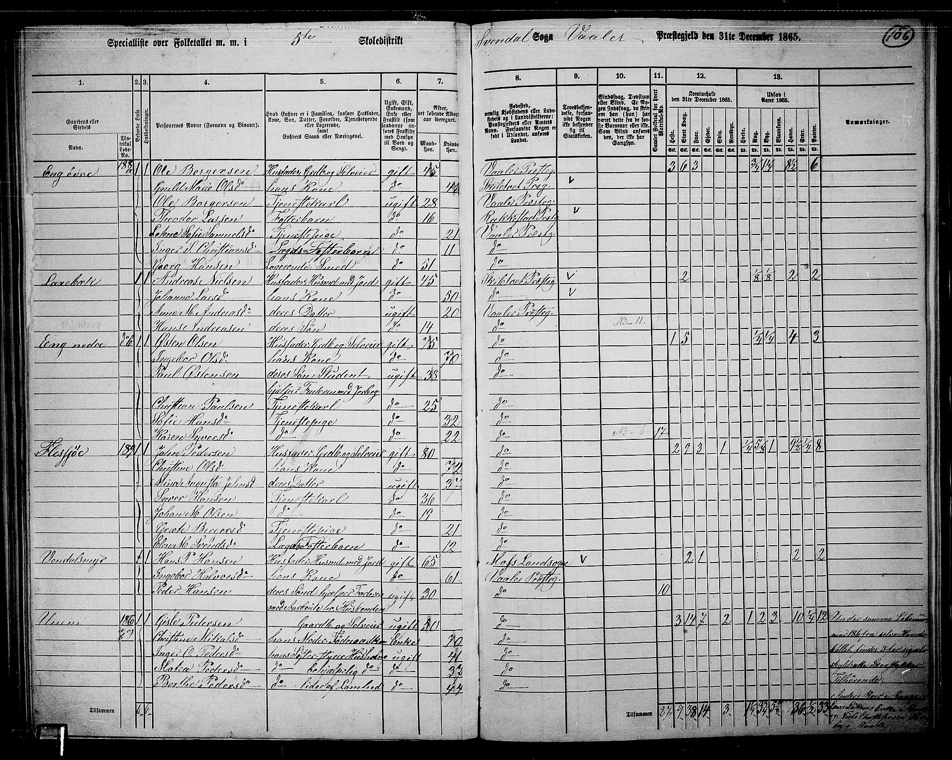 RA, 1865 census for Våler, 1865, p. 92