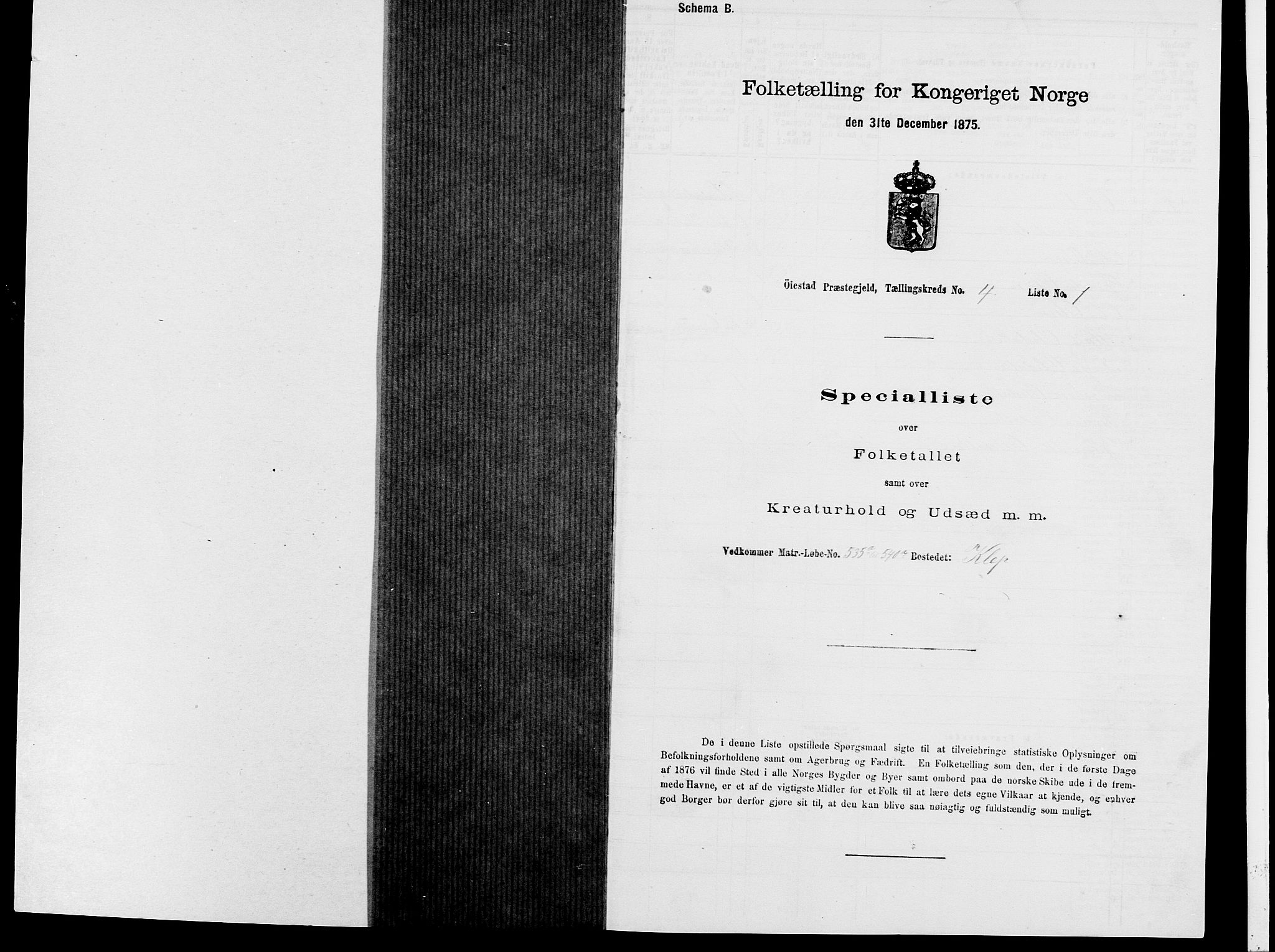 SAK, 1875 census for 0920P Øyestad, 1875, p. 430