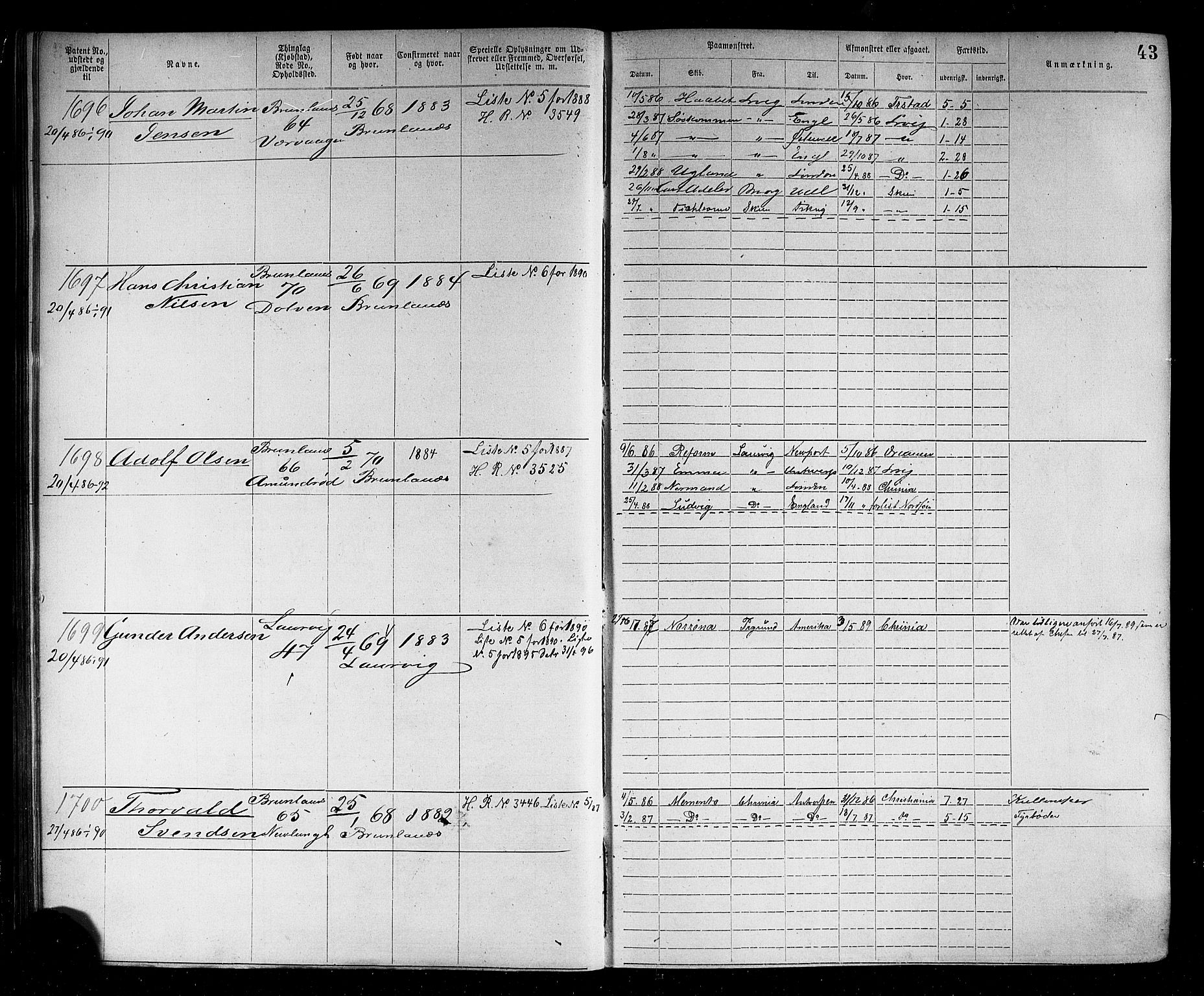 Larvik innrulleringskontor, AV/SAKO-A-787/F/Fb/L0005: Annotasjonsrulle, 1883-1898, p. 45