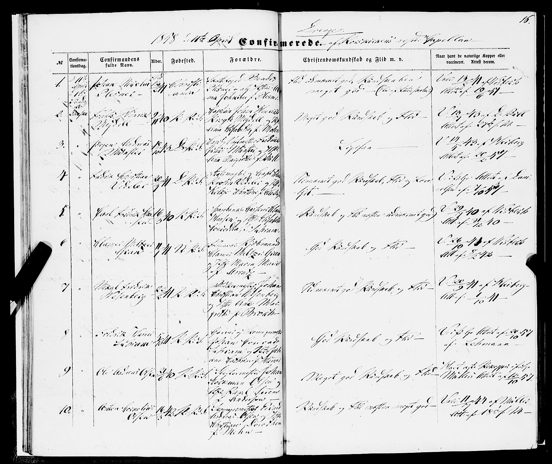 Korskirken sokneprestembete, AV/SAB-A-76101/H/Haa/L0069: Curate's parish register no. A 4, 1856-1869, p. 16