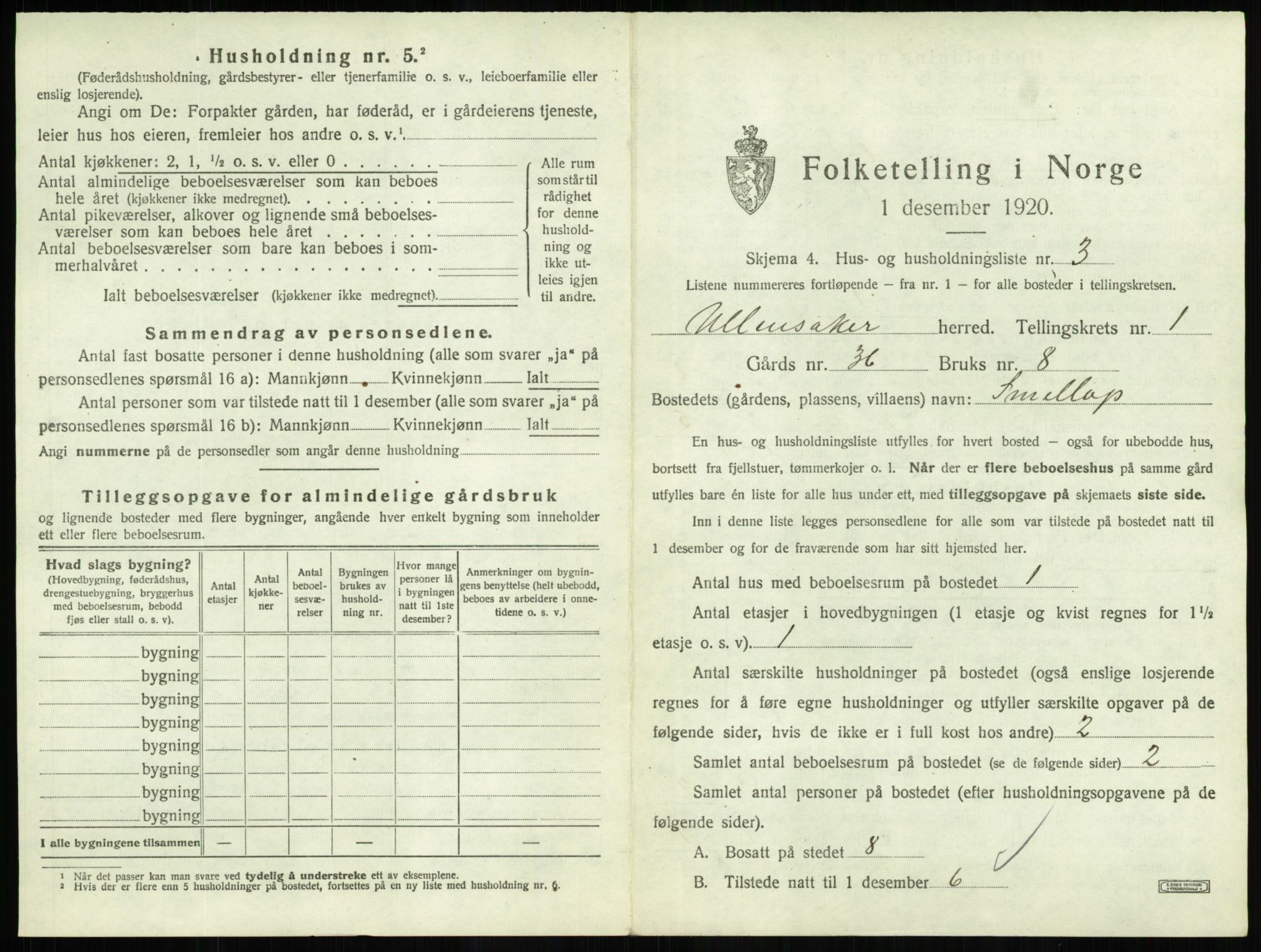 SAO, 1920 census for Ullensaker, 1920, p. 61