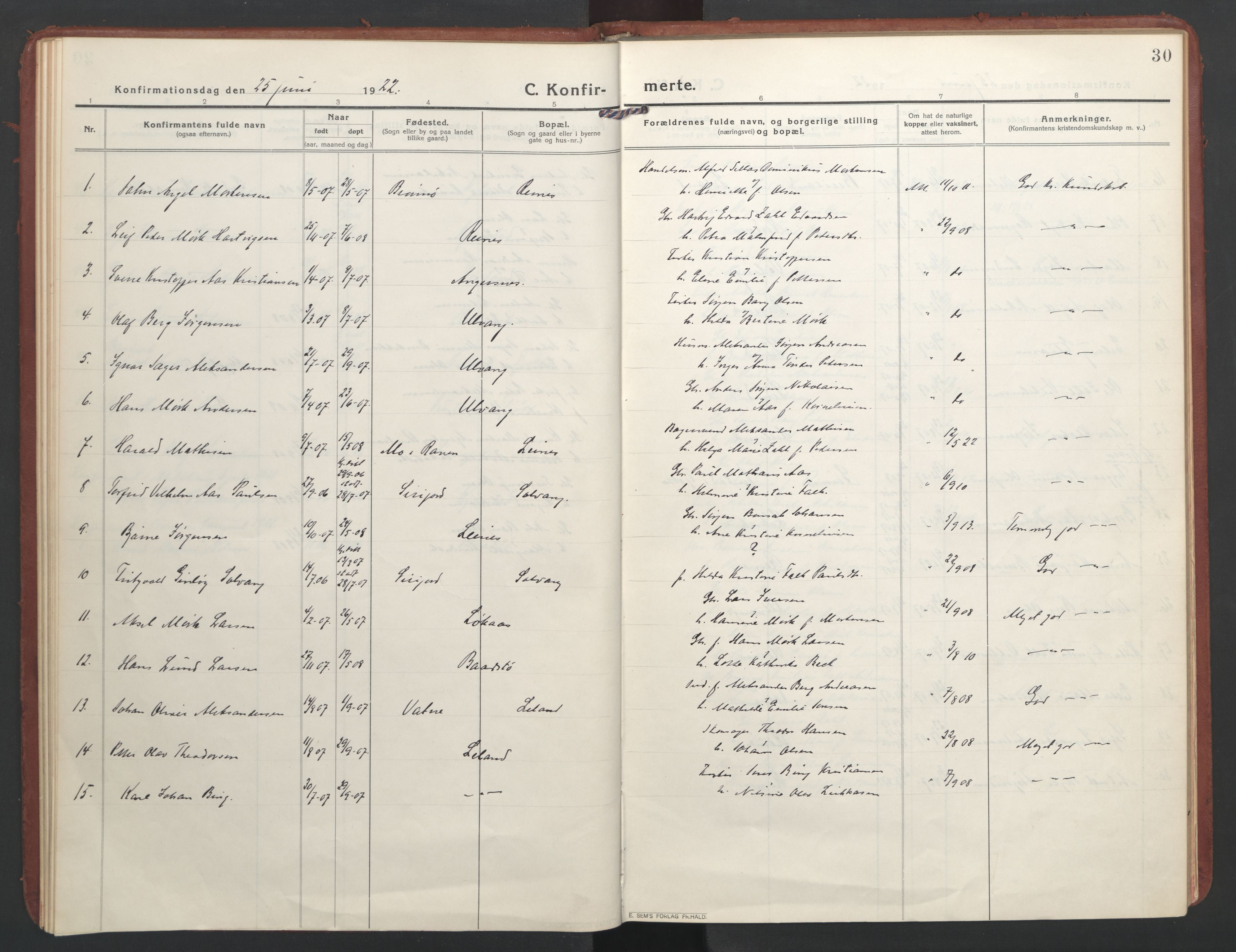 Ministerialprotokoller, klokkerbøker og fødselsregistre - Nordland, AV/SAT-A-1459/832/L0492: Parish register (official) no. 832A01, 1916-1934, p. 30