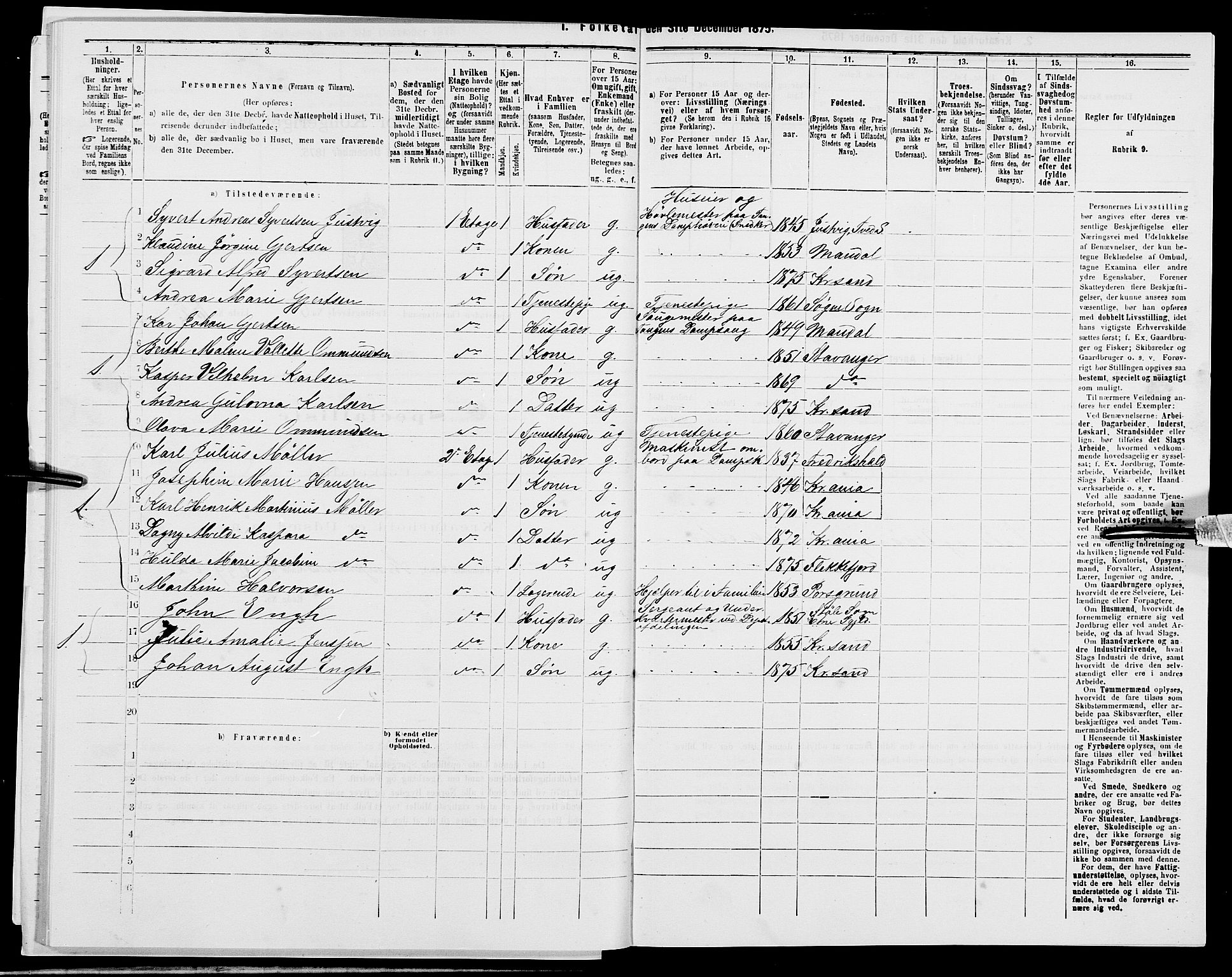 SAK, 1875 census for 1001P Kristiansand, 1875, p. 982