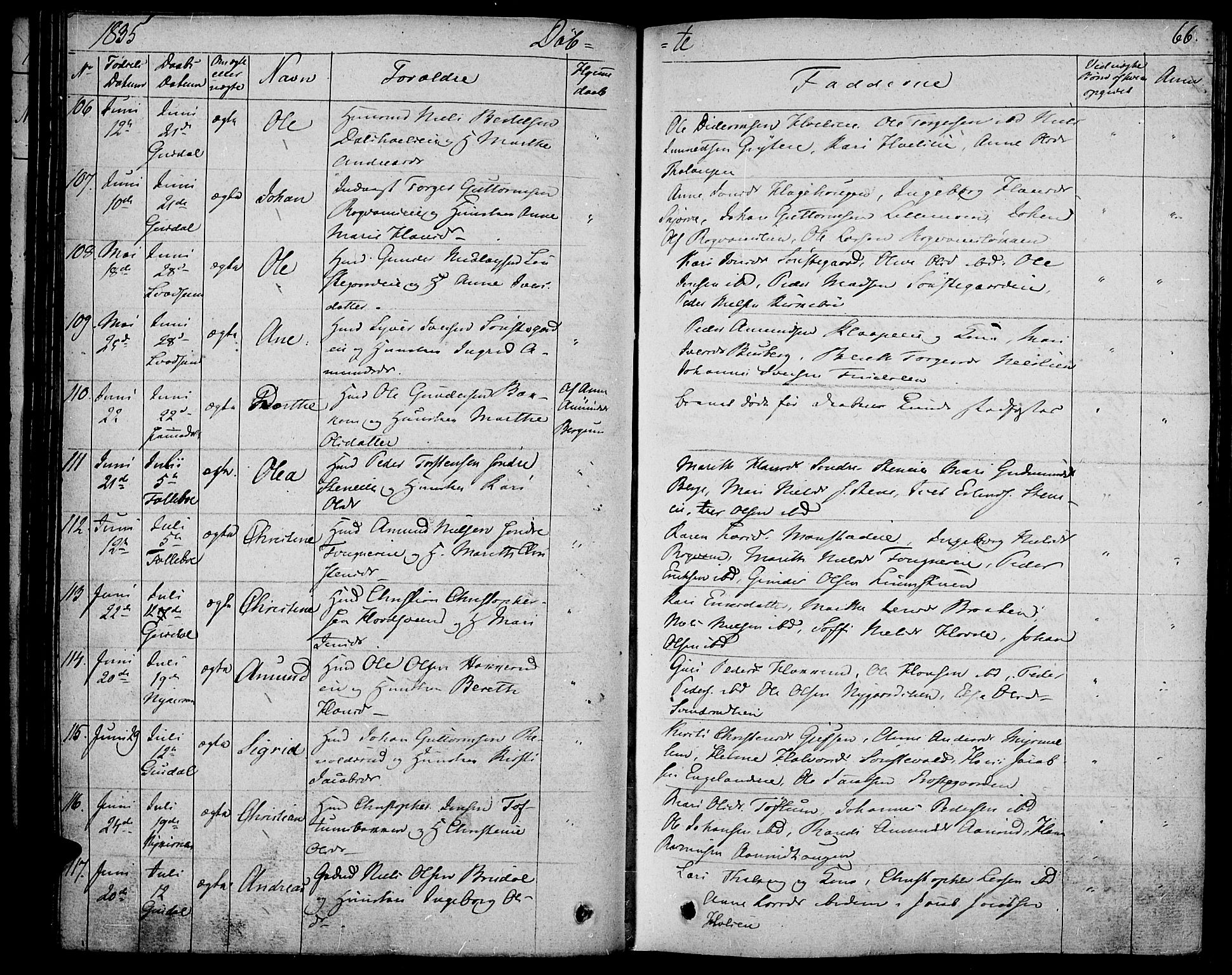 Gausdal prestekontor, SAH/PREST-090/H/Ha/Haa/L0006: Parish register (official) no. 6, 1830-1839, p. 66