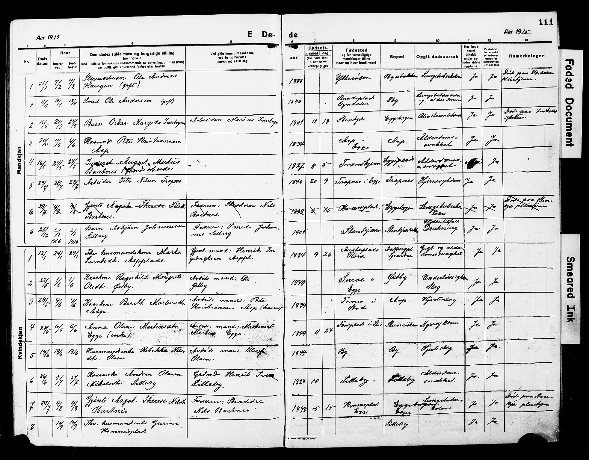 Ministerialprotokoller, klokkerbøker og fødselsregistre - Nord-Trøndelag, SAT/A-1458/740/L0382: Parish register (copy) no. 740C03, 1915-1927, p. 111