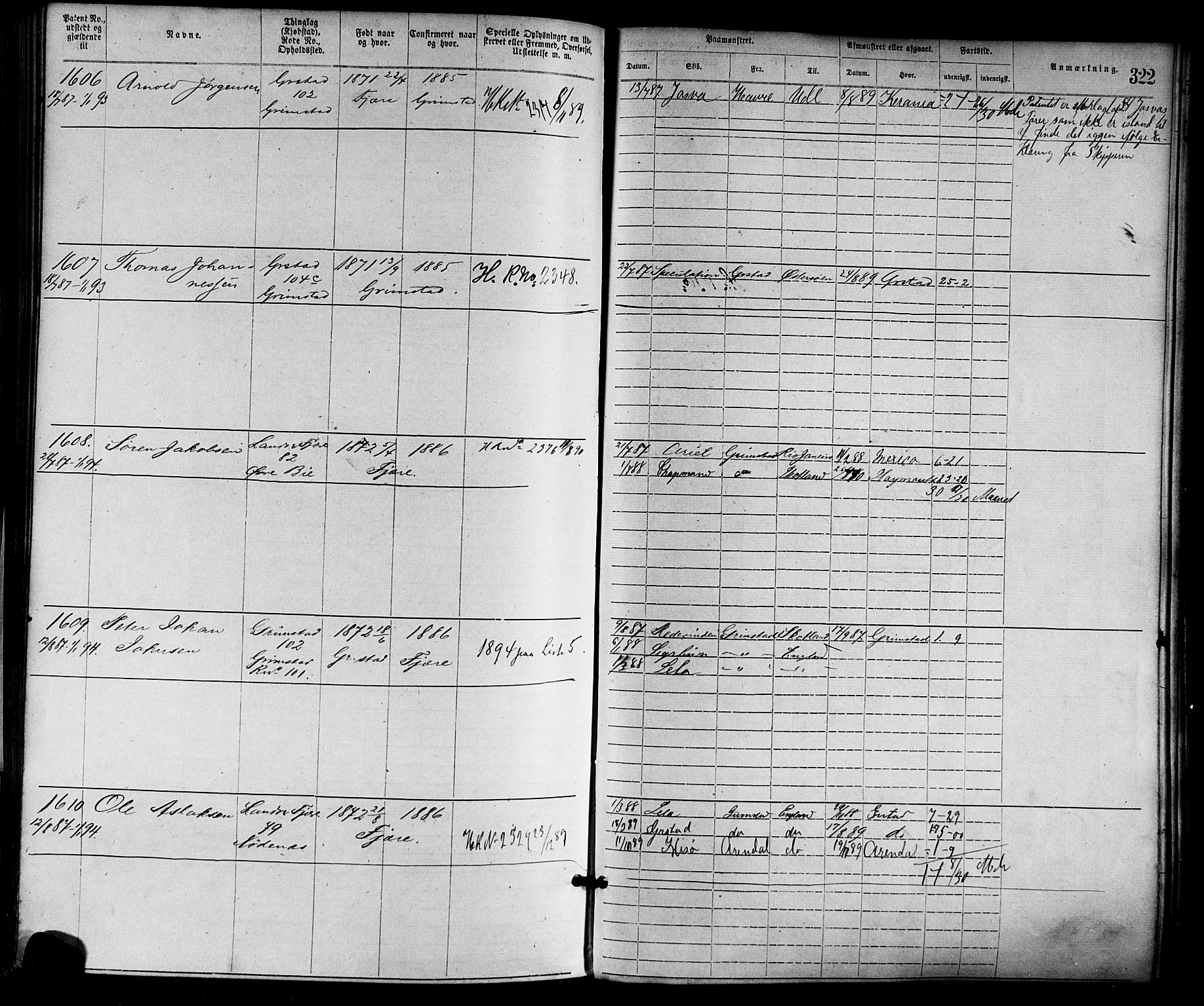 Grimstad mønstringskrets, SAK/2031-0013/F/Fa/L0001: Annotasjonsrulle nr 1-1920 med register, F-1, 1870-1892, p. 355