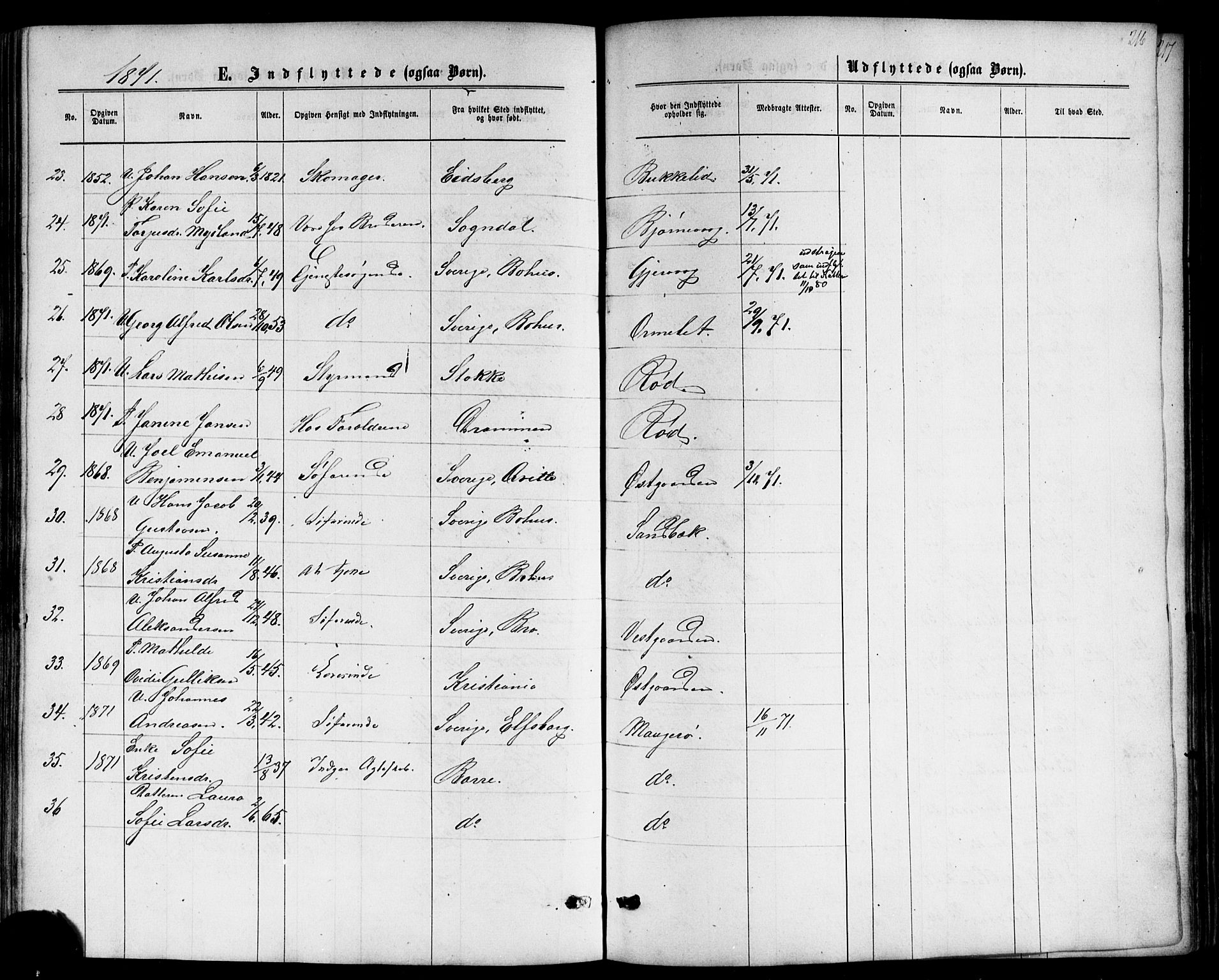 Nøtterøy kirkebøker, AV/SAKO-A-354/F/Fb/L0001: Parish register (official) no. II 1, 1865-1878, p. 216