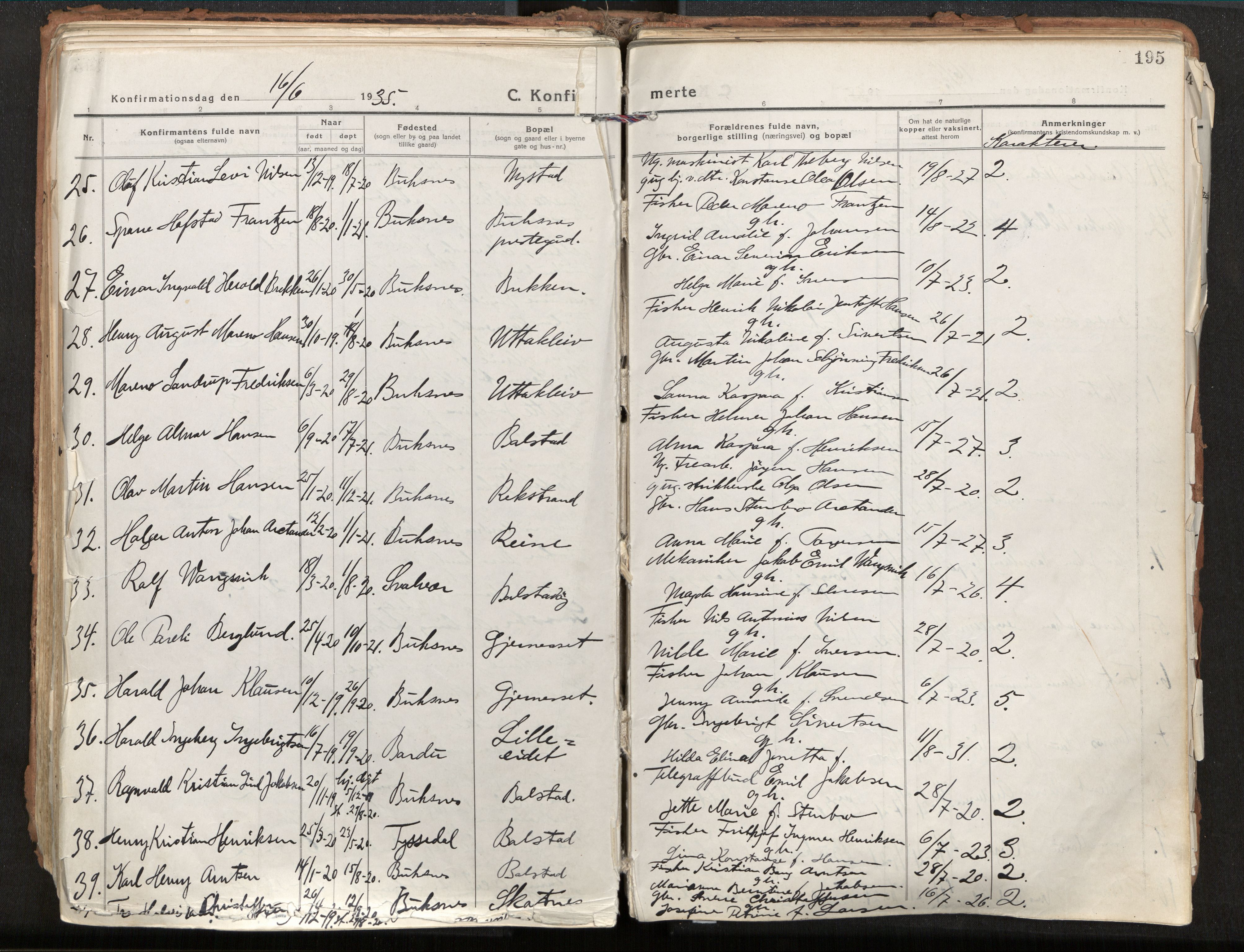 Ministerialprotokoller, klokkerbøker og fødselsregistre - Nordland, AV/SAT-A-1459/881/L1160: Parish register (official) no. 881A13, 1919-1937, p. 195