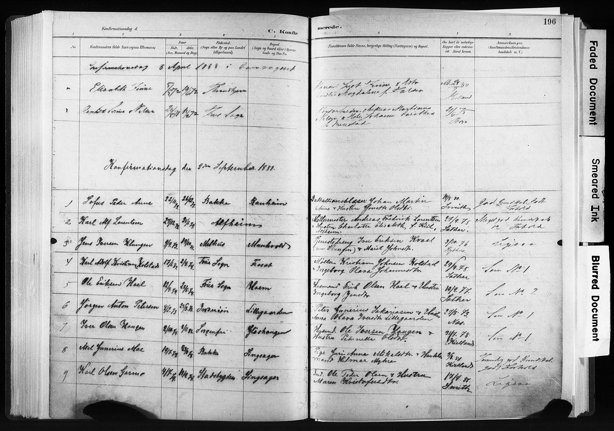 Ministerialprotokoller, klokkerbøker og fødselsregistre - Sør-Trøndelag, AV/SAT-A-1456/606/L0300: Parish register (official) no. 606A15, 1886-1893, p. 196