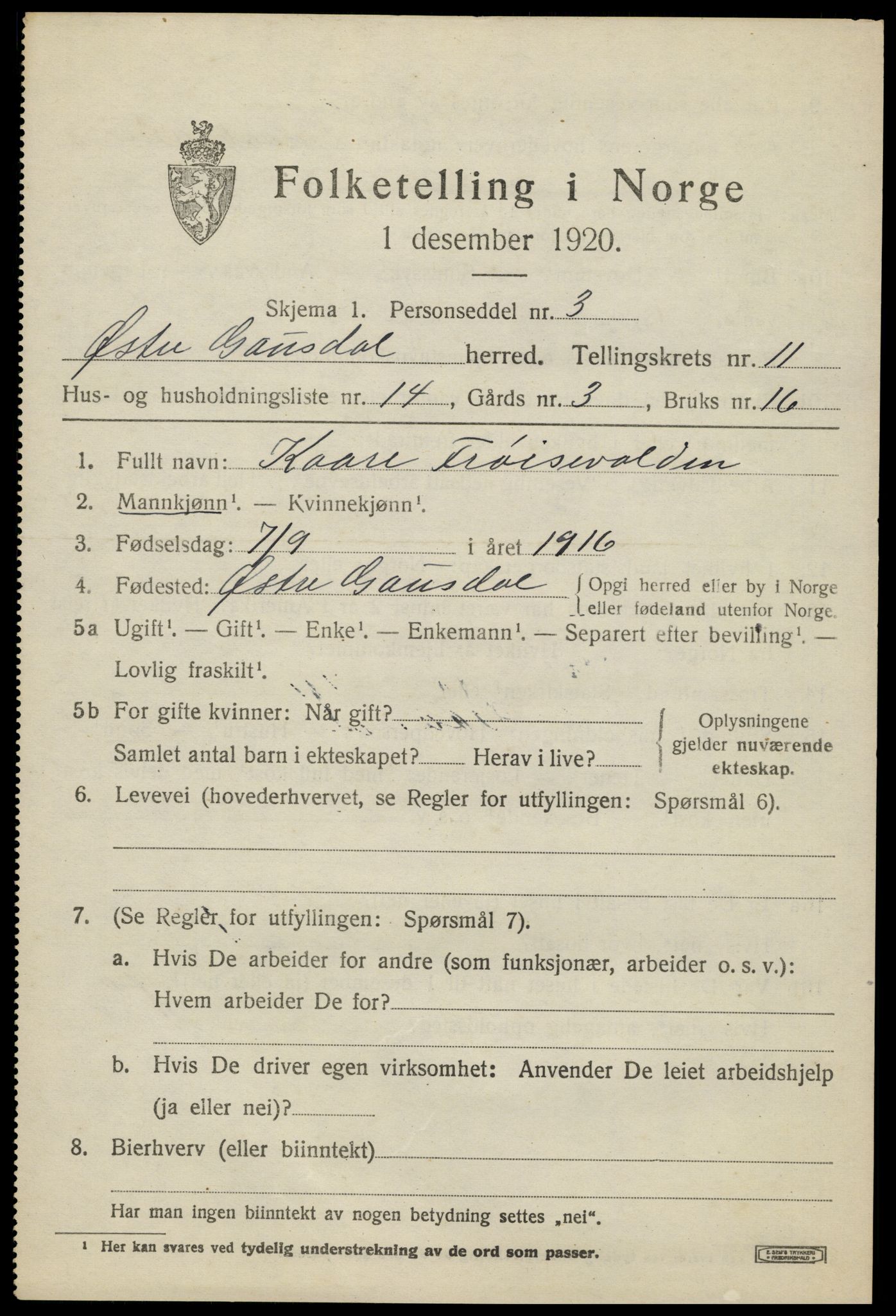 SAH, 1920 census for Østre Gausdal, 1920, p. 5986