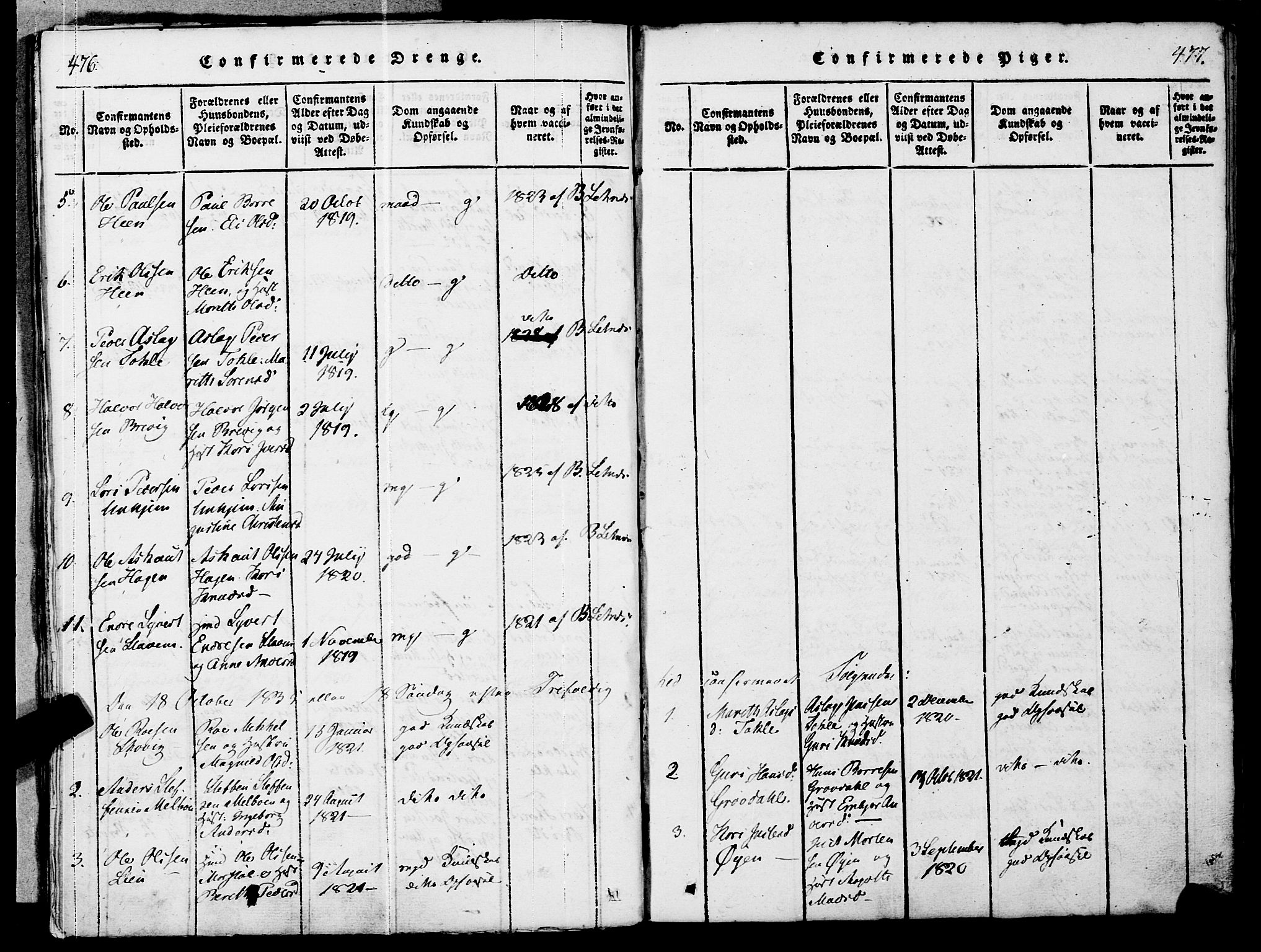 Ministerialprotokoller, klokkerbøker og fødselsregistre - Møre og Romsdal, SAT/A-1454/545/L0585: Parish register (official) no. 545A01, 1818-1853, p. 476-477
