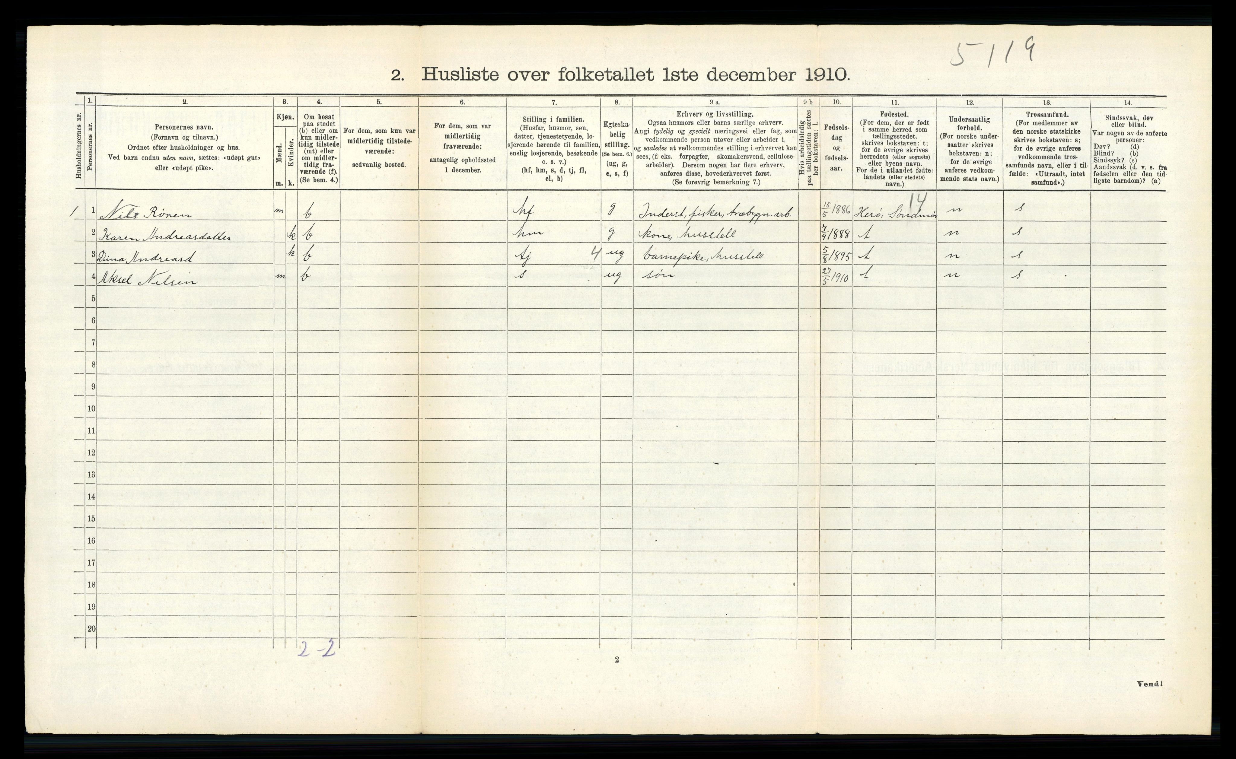 RA, 1910 census for Sande, 1910, p. 45