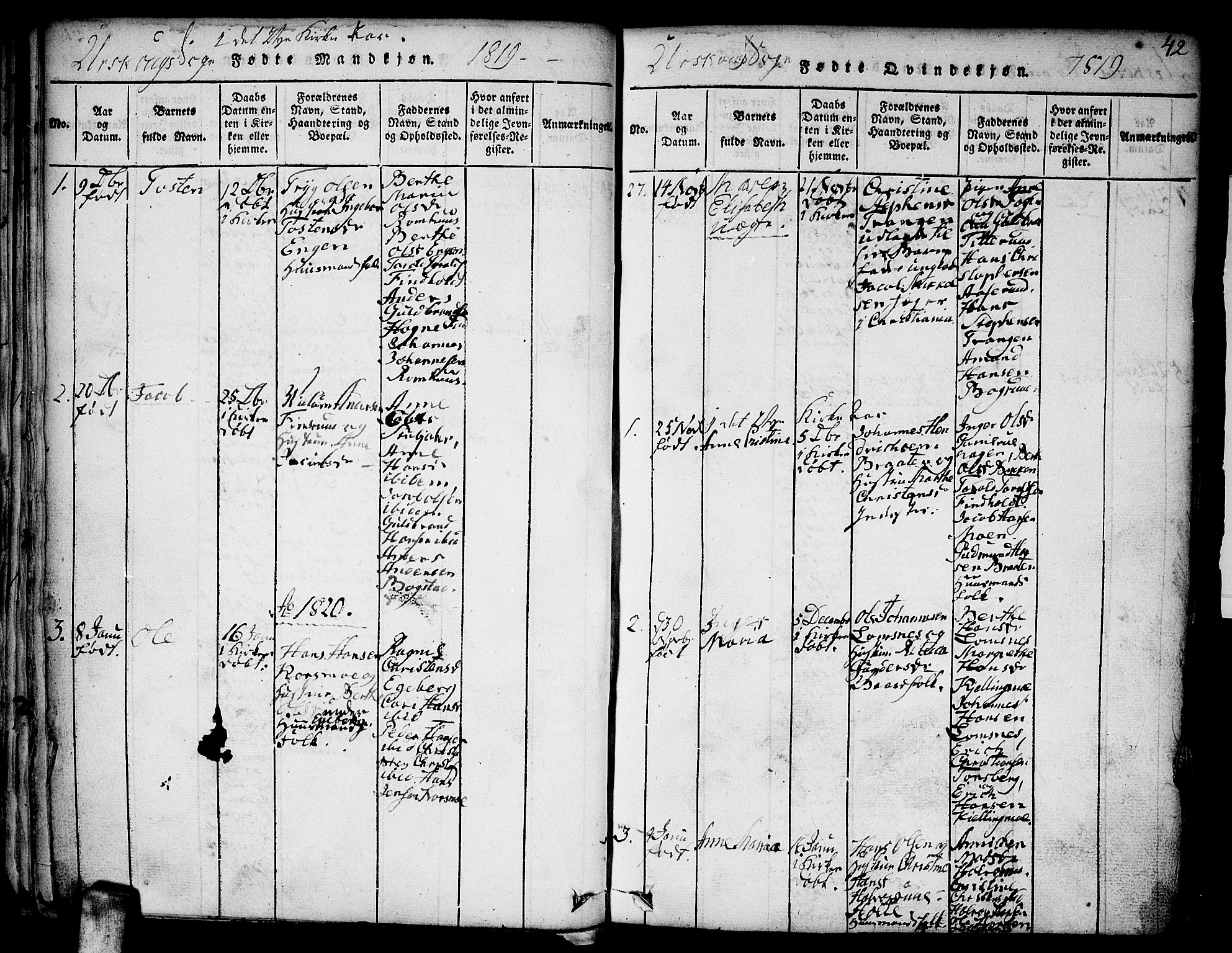 Aurskog prestekontor Kirkebøker, SAO/A-10304a/F/Fa/L0005: Parish register (official) no. I 5, 1814-1829, p. 42