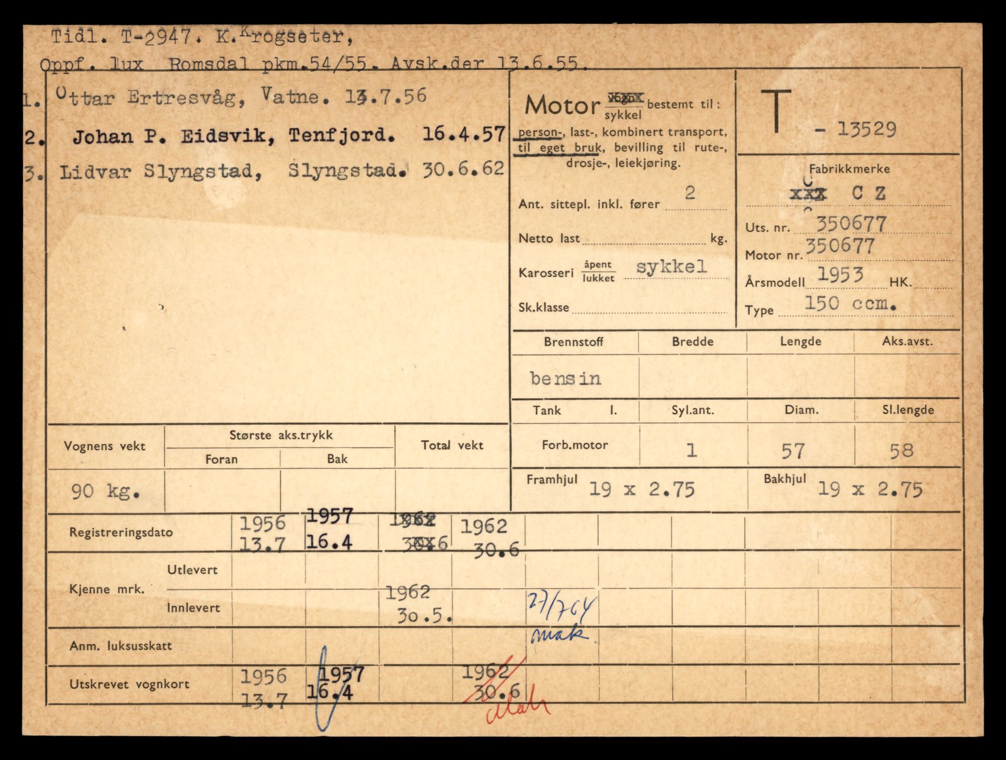 Møre og Romsdal vegkontor - Ålesund trafikkstasjon, AV/SAT-A-4099/F/Fe/L0039: Registreringskort for kjøretøy T 13361 - T 13530, 1927-1998, p. 2957