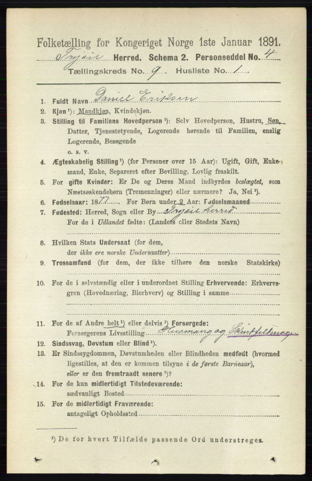 RA, 1891 census for 0428 Trysil, 1891, p. 4190