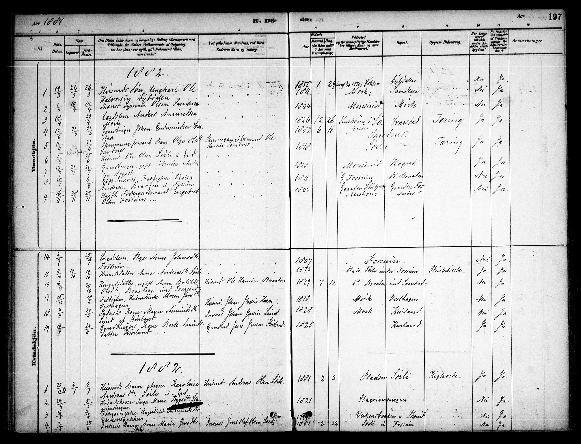 Aurskog prestekontor Kirkebøker, SAO/A-10304a/F/Fb/L0001: Parish register (official) no. II 1, 1878-1909, p. 197