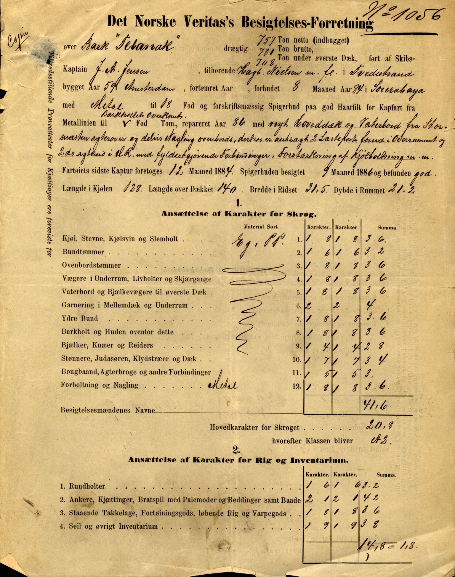 Pa 63 - Østlandske skibsassuranceforening, VEMU/A-1079/G/Ga/L0020/0001: Havaridokumenter / Tellus, Telanak, Wilhelmine, 1887, p. 108