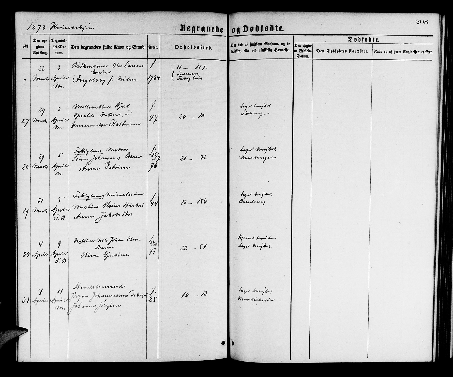 Korskirken sokneprestembete, AV/SAB-A-76101/H/Hab: Parish register (copy) no. E 3, 1871-1883, p. 208