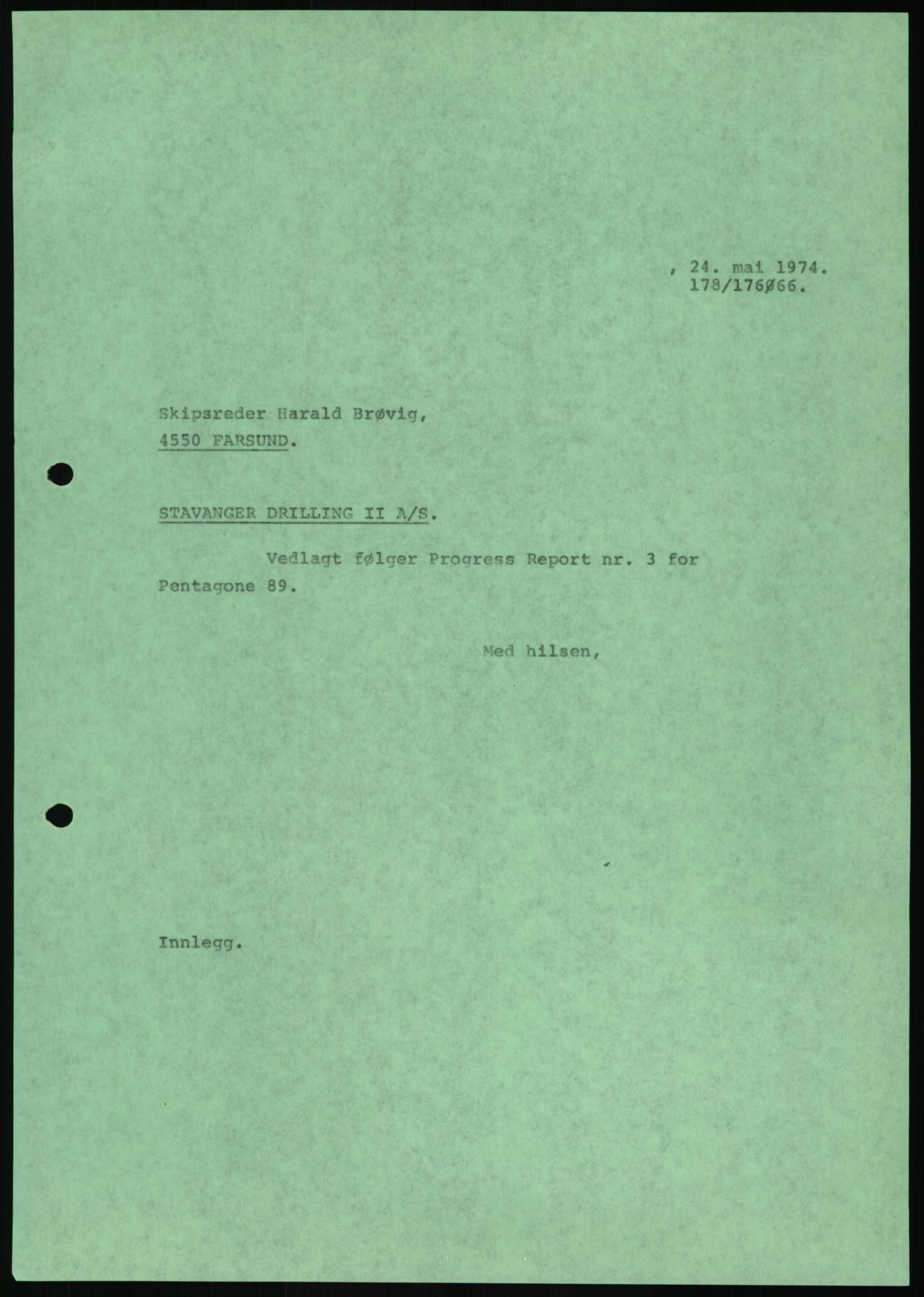 Pa 1503 - Stavanger Drilling AS, SAST/A-101906/A/Ab/Abc/L0006: Styrekorrespondanse Stavanger Drilling II A/S, 1974-1977, p. 170