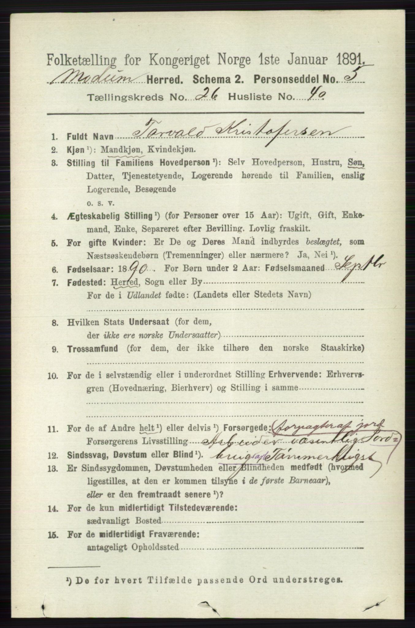 RA, 1891 census for 0623 Modum, 1891, p. 9626