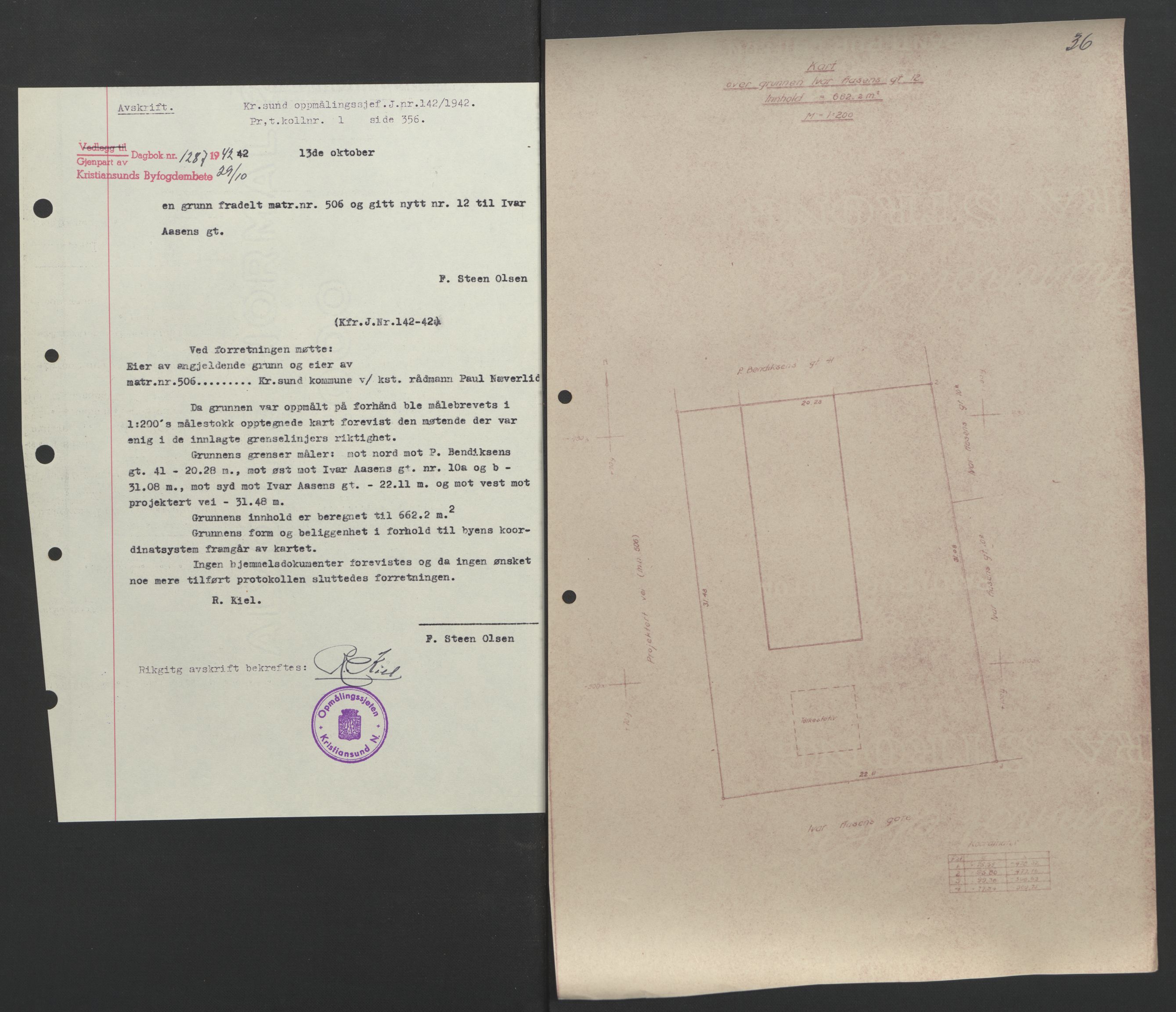 Kristiansund byfogd, AV/SAT-A-4587/A/27: Mortgage book no. 37, 1942-1945, Diary no: : 1287/1942