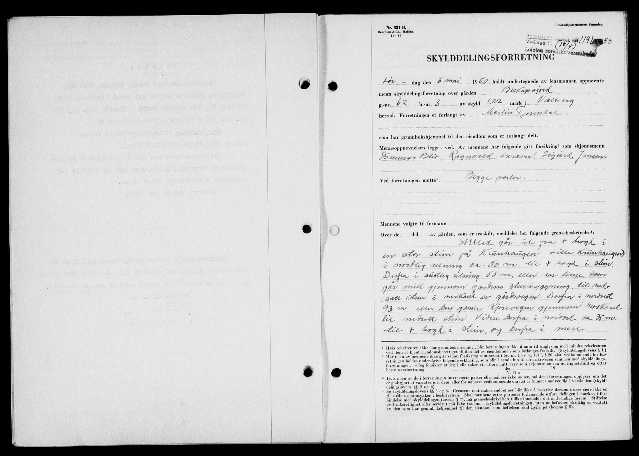 Lofoten sorenskriveri, SAT/A-0017/1/2/2C/L0023a: Mortgage book no. 23a, 1950-1950, Diary no: : 1191/1950