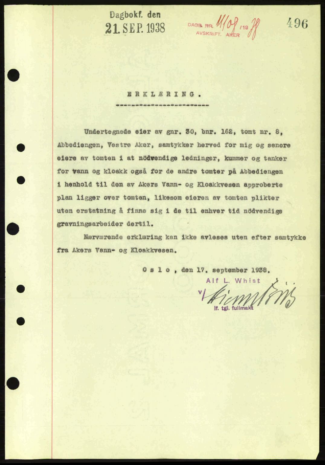 Aker herredsskriveri, SAO/A-10896/G/Gb/Gba/Gbab/L0025: Mortgage book no. A154-155, 1938-1938, Diary no: : 11108/1938
