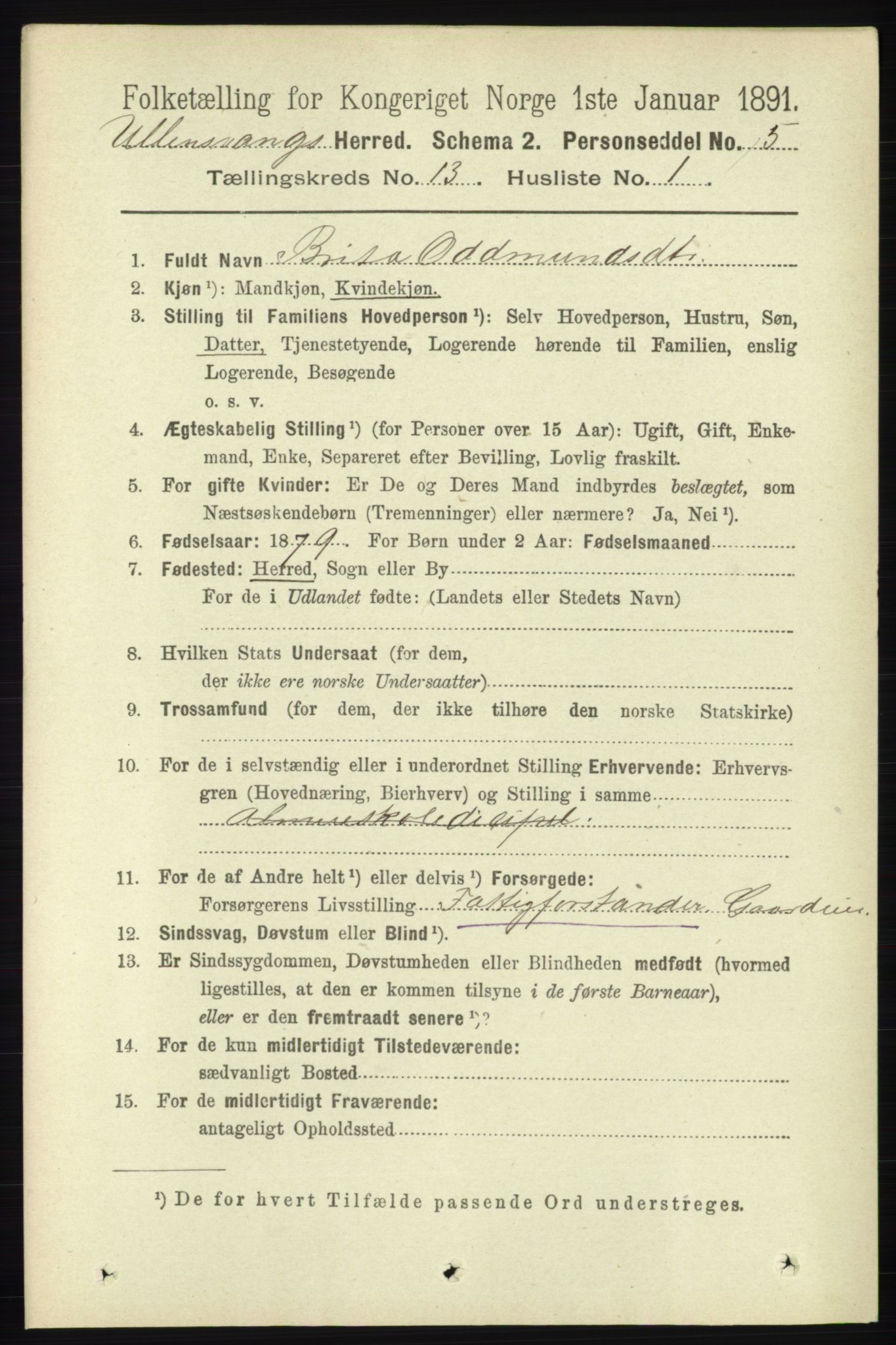 RA, 1891 census for 1230 Ullensvang, 1891, p. 5093