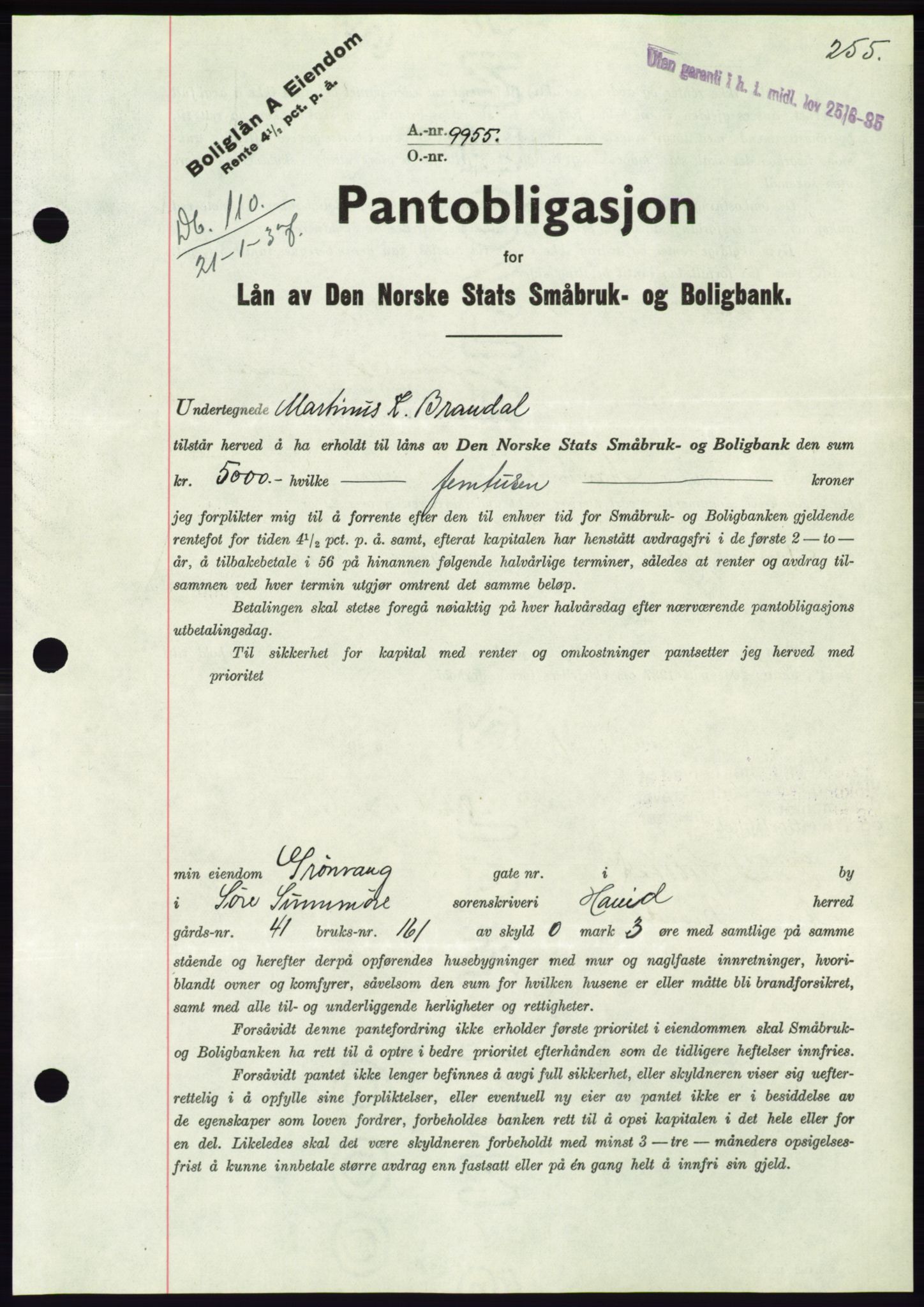 Søre Sunnmøre sorenskriveri, SAT/A-4122/1/2/2C/L0062: Mortgage book no. 56, 1936-1937, Diary no: : 110/1937