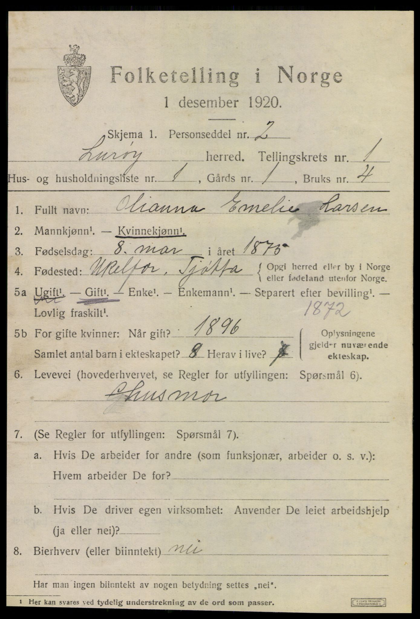 SAT, 1920 census for Lurøy, 1920, p. 963