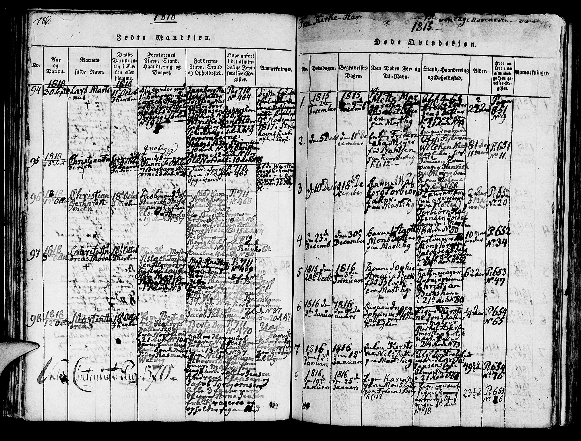 Korskirken sokneprestembete, SAB/A-76101/H/Hab: Parish register (copy) no. A 1b, 1815-1821, p. 186-187