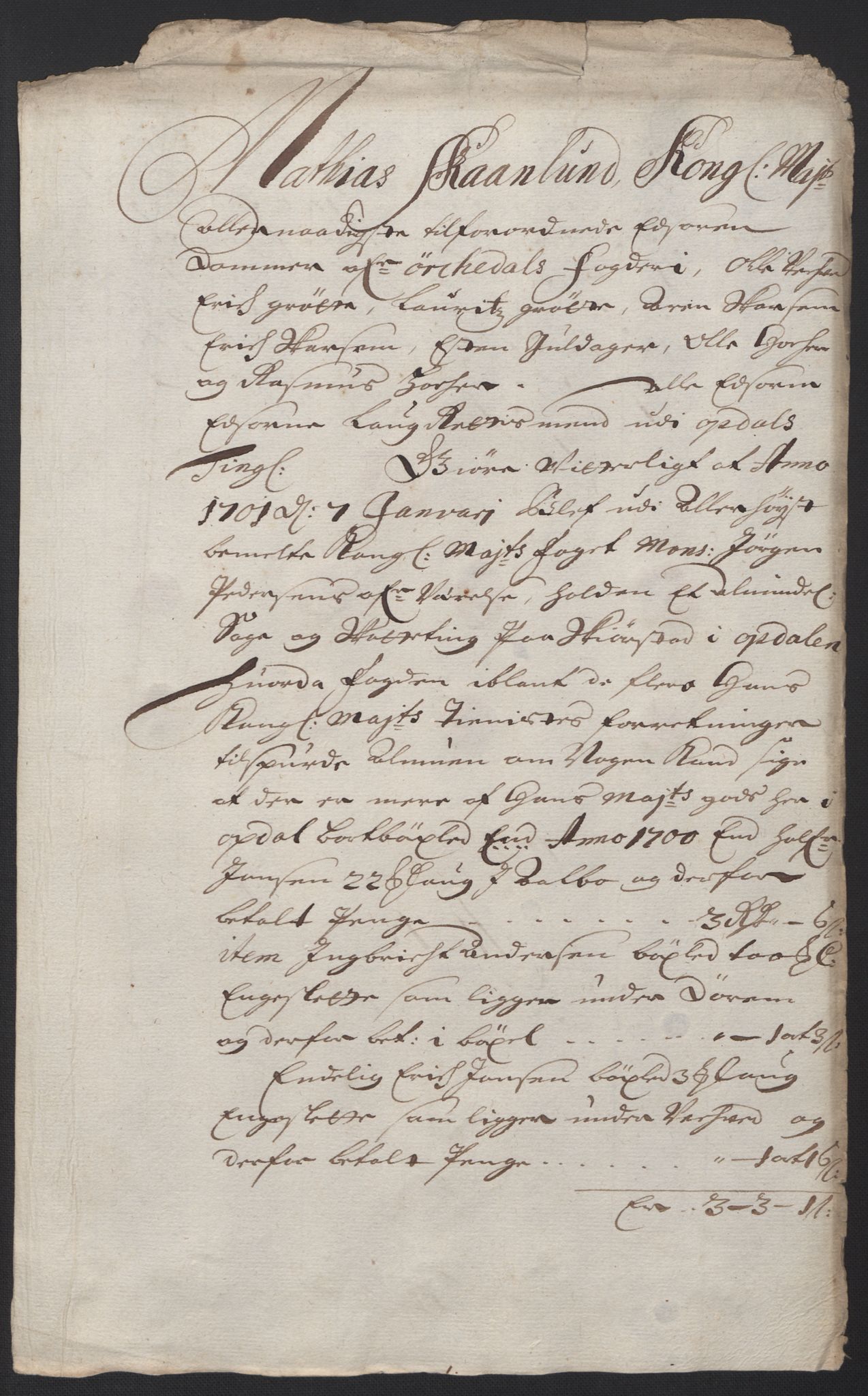 Rentekammeret inntil 1814, Reviderte regnskaper, Fogderegnskap, AV/RA-EA-4092/R60/L3950: Fogderegnskap Orkdal og Gauldal, 1700, p. 152