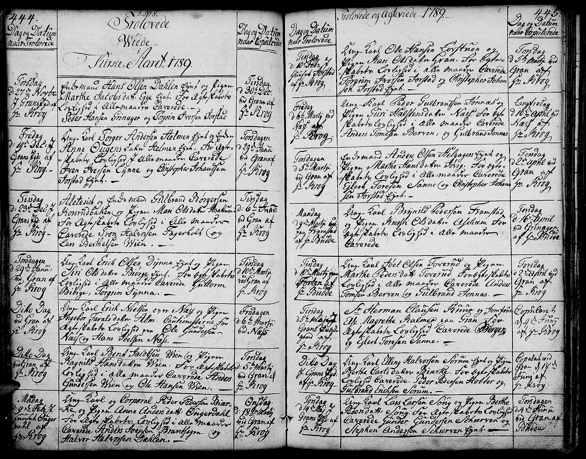 Gran prestekontor, AV/SAH-PREST-112/H/Ha/Haa/L0006: Parish register (official) no. 6, 1787-1824, p. 444-445