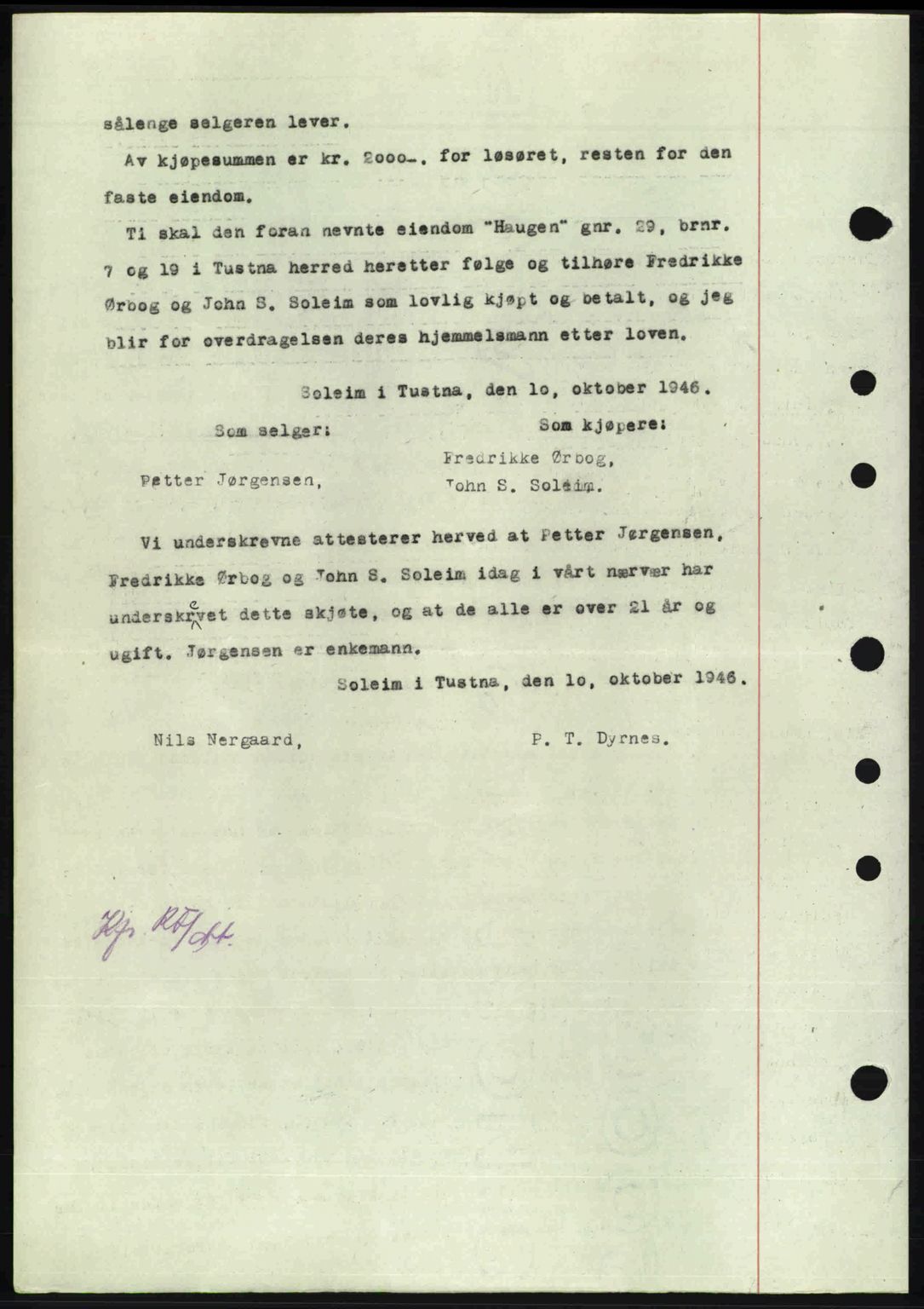 Nordmøre sorenskriveri, AV/SAT-A-4132/1/2/2Ca: Mortgage book no. A103, 1946-1947, Diary no: : 2504/1946