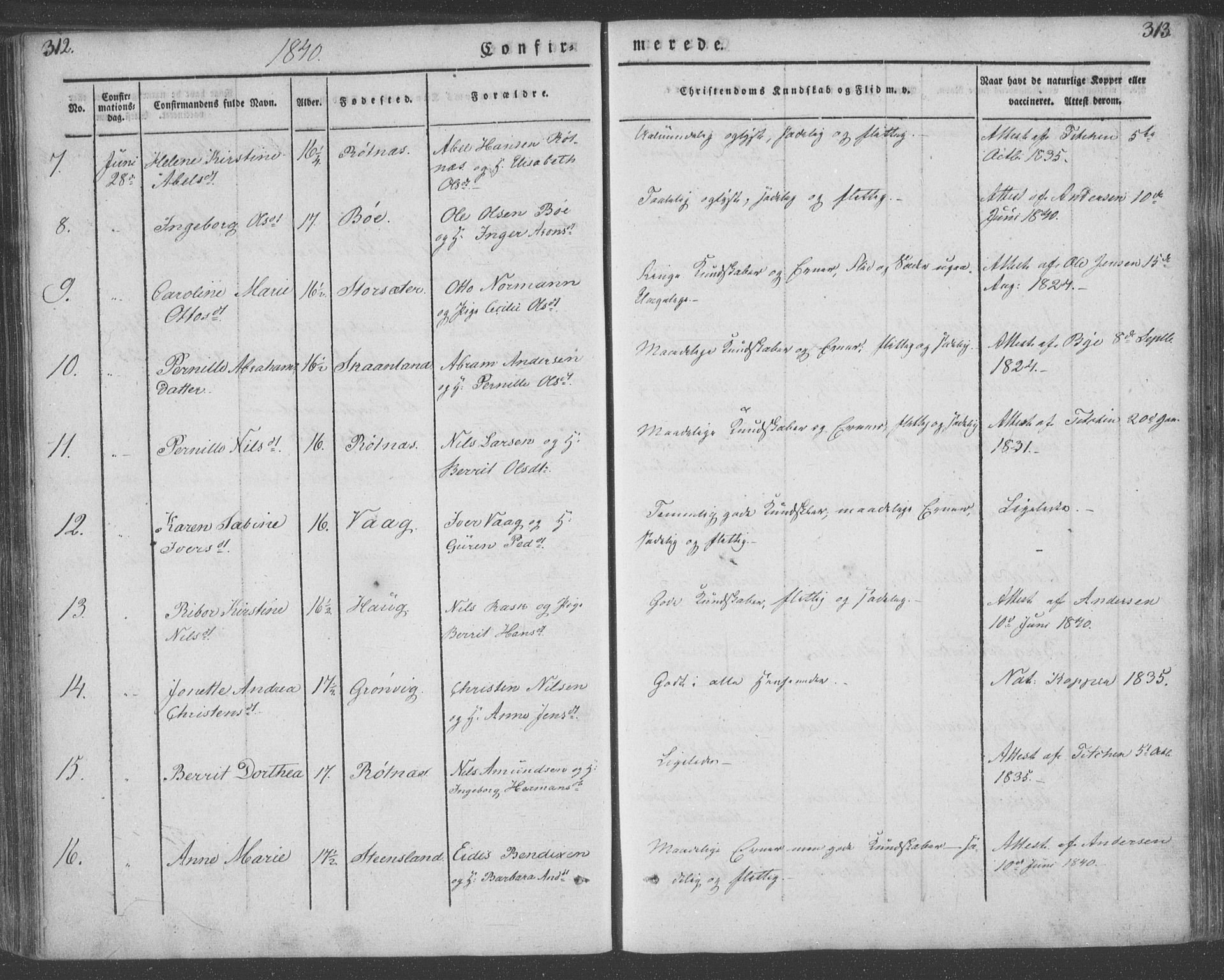 Ministerialprotokoller, klokkerbøker og fødselsregistre - Nordland, AV/SAT-A-1459/855/L0799: Parish register (official) no. 855A07, 1834-1852, p. 312-313