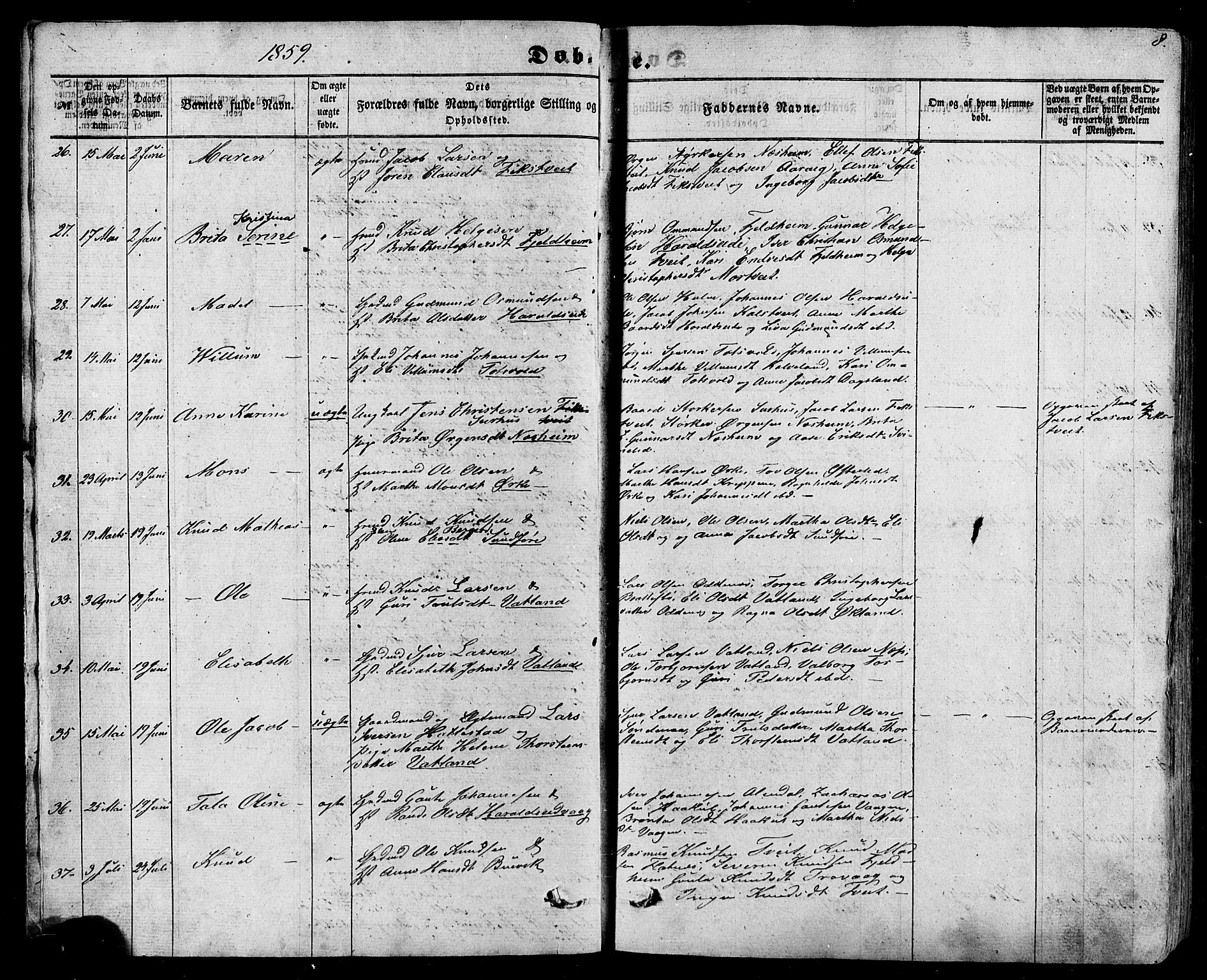 Skjold sokneprestkontor, AV/SAST-A-101847/H/Ha/Haa/L0008: Parish register (official) no. A 8, 1856-1882, p. 8