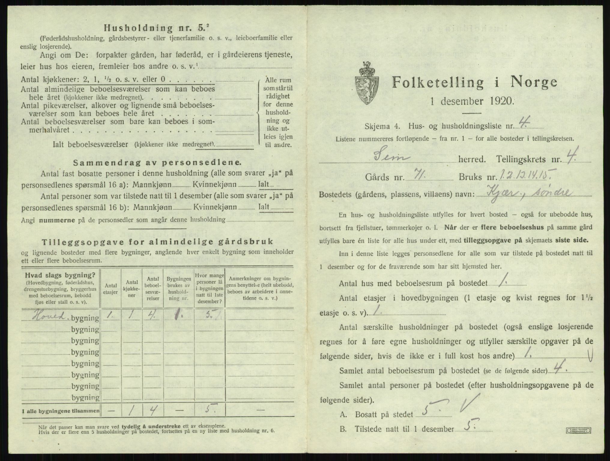 SAKO, 1920 census for Sem, 1920, p. 751