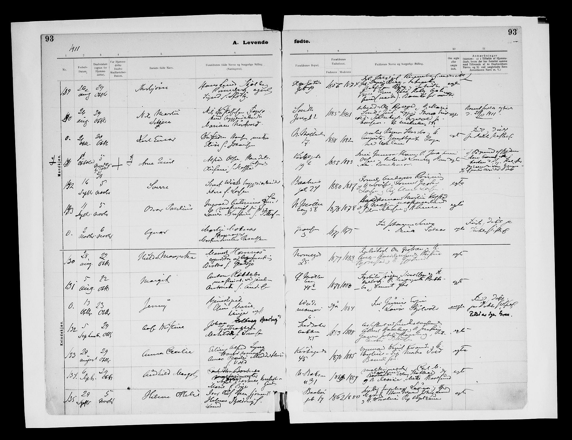 Ministerialprotokoller, klokkerbøker og fødselsregistre - Sør-Trøndelag, AV/SAT-A-1456/604/L0203: Parish register (official) no. 604A23, 1908-1916, p. 93