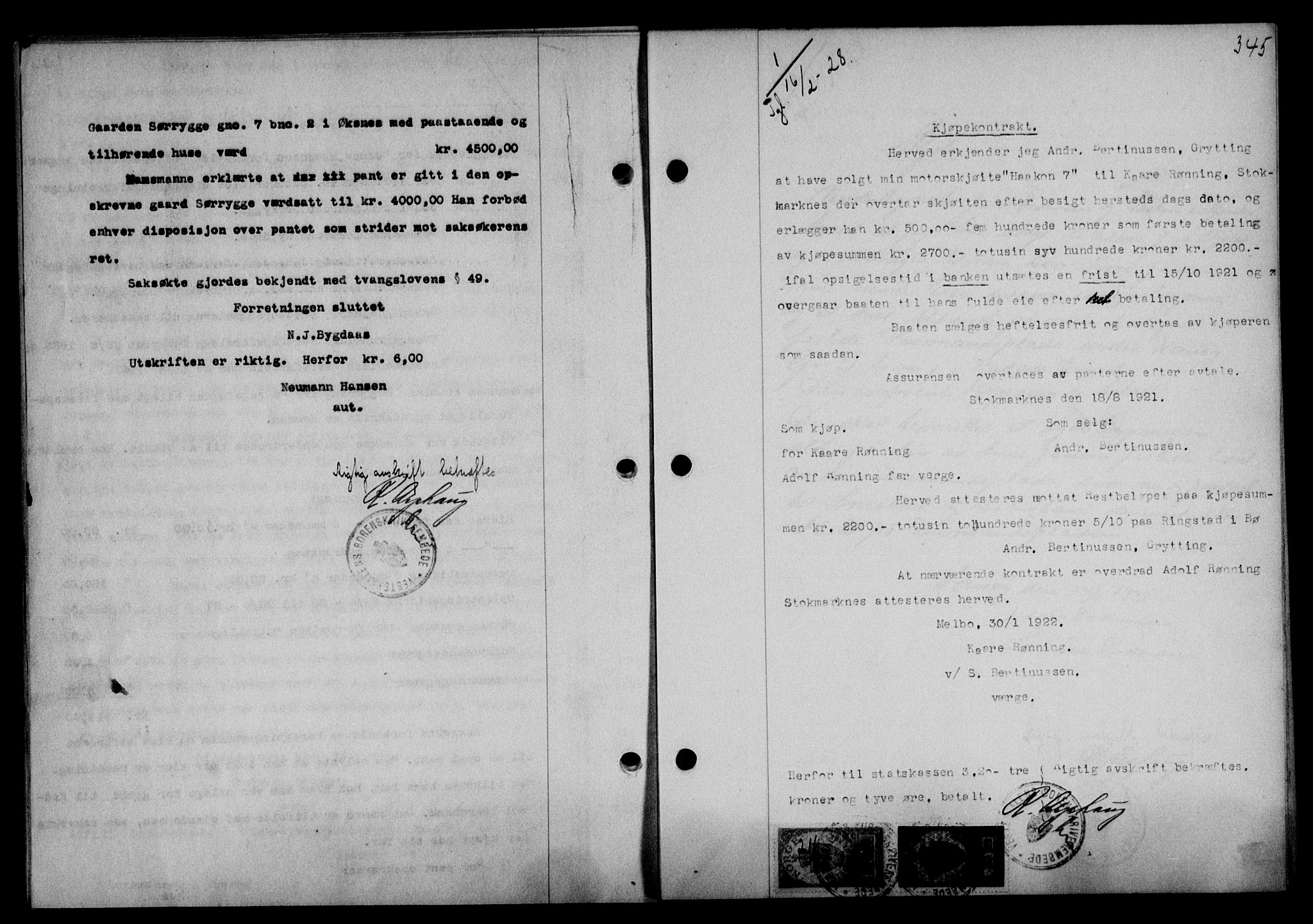 Vesterålen sorenskriveri, SAT/A-4180/1/2/2Ca/L0045: Mortgage book no. 38, 1927-1928, Deed date: 16.02.1928