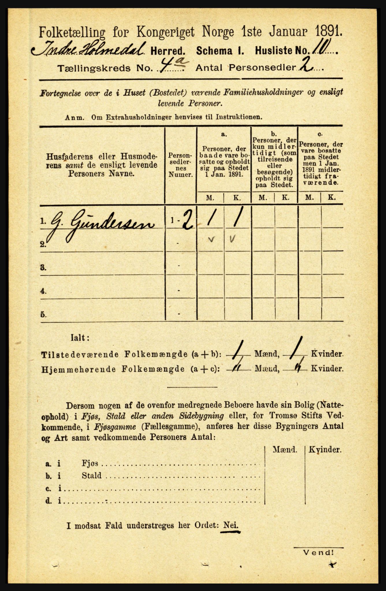 RA, 1891 census for 1430 Indre Holmedal, 1891, p. 1316