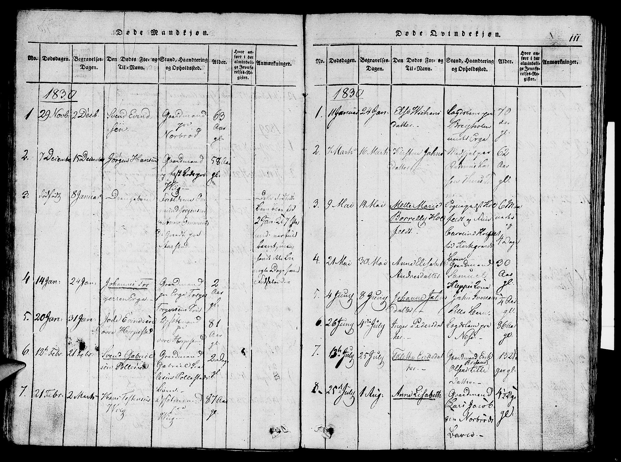 Klepp sokneprestkontor, SAST/A-101803/001/3/30BA/L0002: Parish register (official) no. A 2, 1816-1833, p. 111